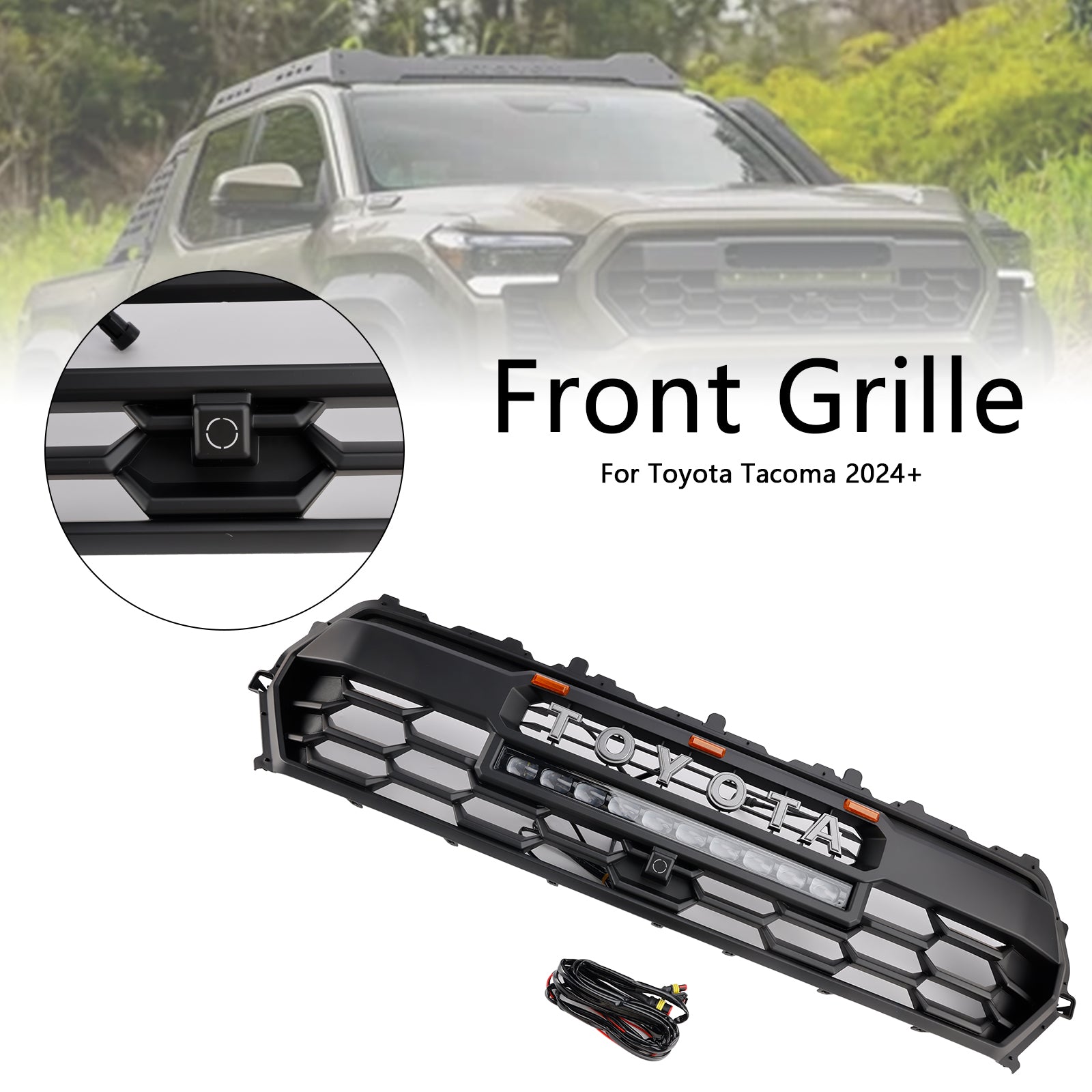 Parrilla delantera negra con LED para Toyota Tacoma 2024+ & Barra de luz