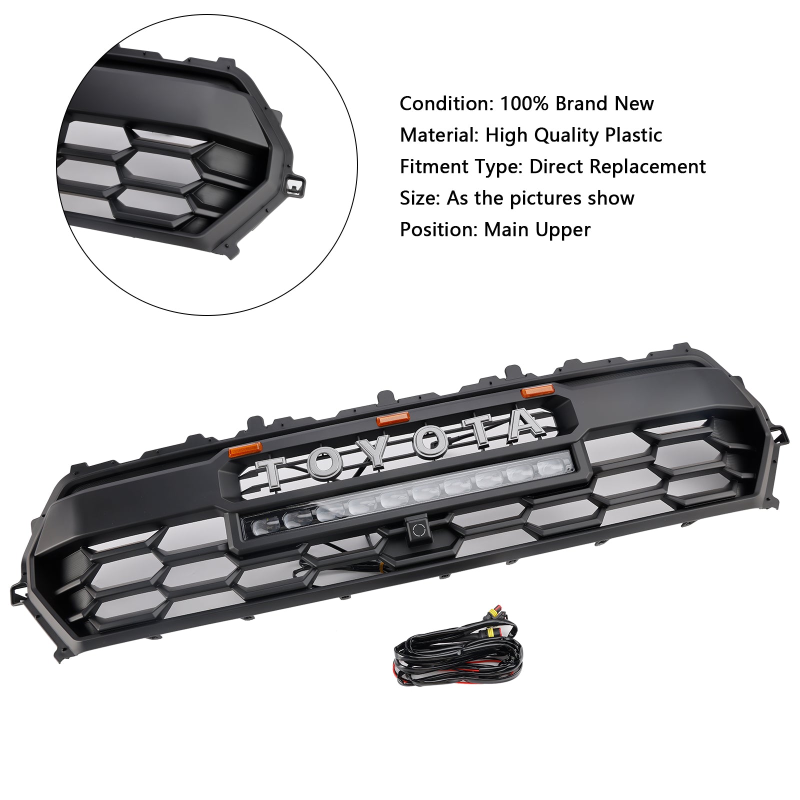 Parrilla delantera negra con LED para Toyota Tacoma 2024+ & Barra de luz