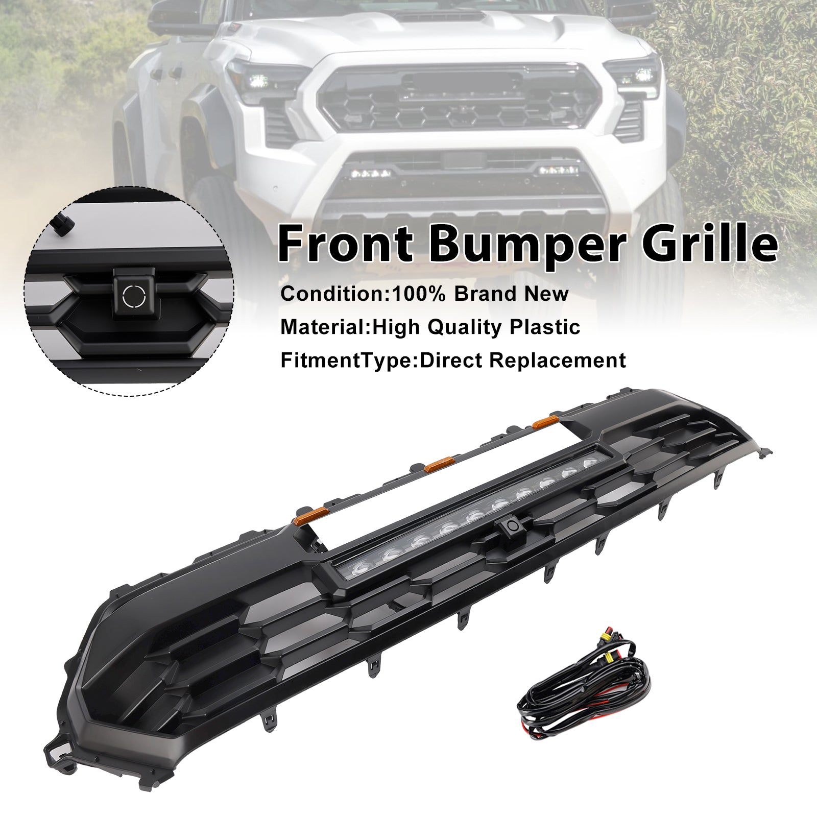 2024+ Toyota Tacoma avec barre lumineuse LED Grille de pare-chocs avant noire