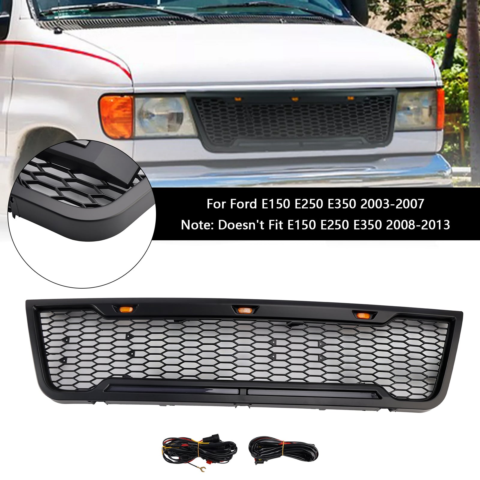 2003-2007 Ford E150 E250 E350 met led-zwart voorbumpergrillrooster