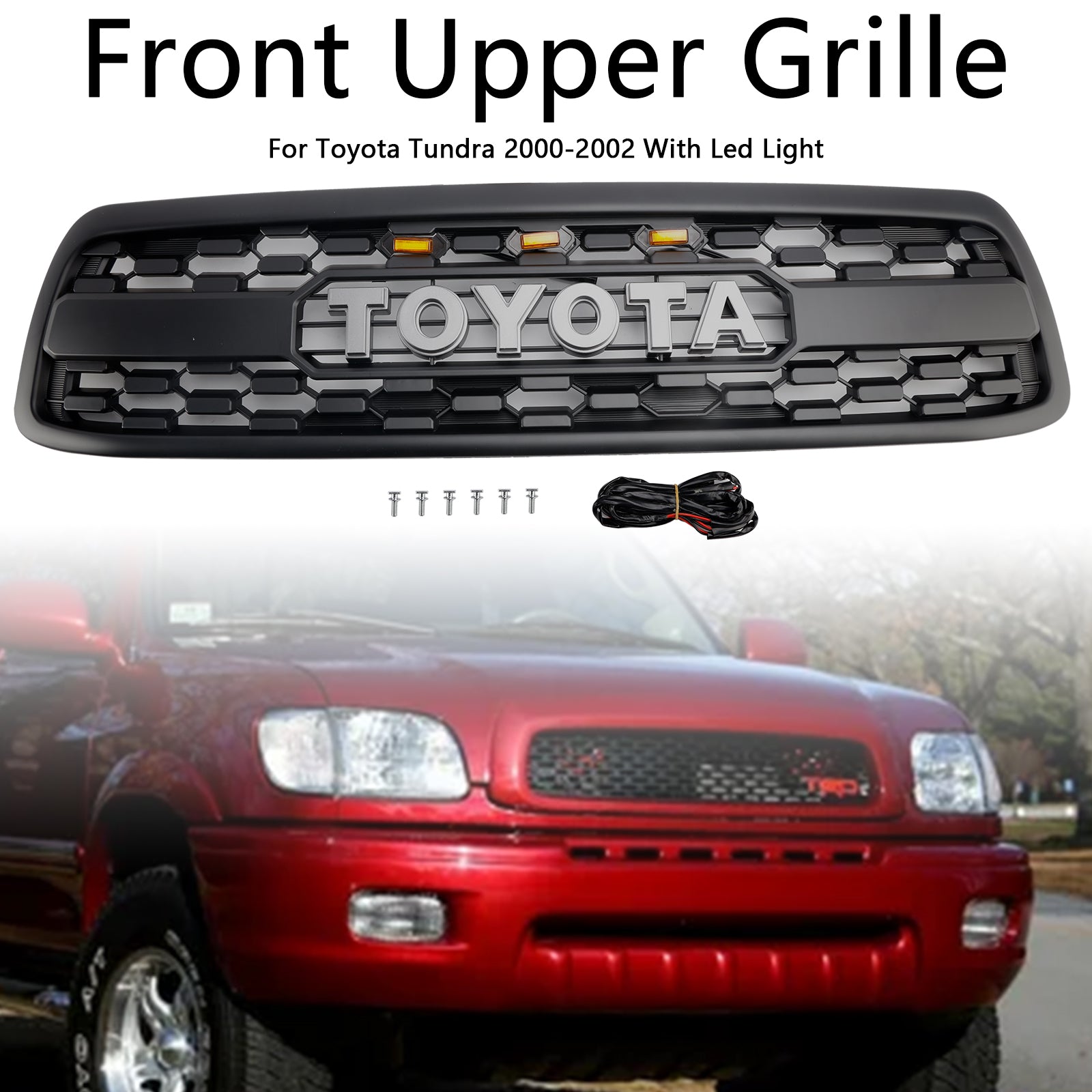 Matzwarte voorbumpergrill voor Toyota Tundra 2000-2002 W/LED