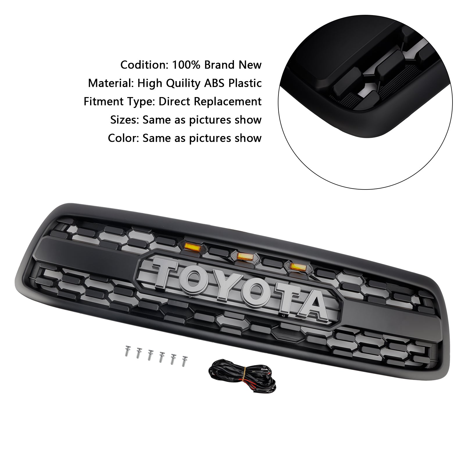 Matzwarte voorbumpergrill voor Toyota Tundra 2000-2002 W/LED