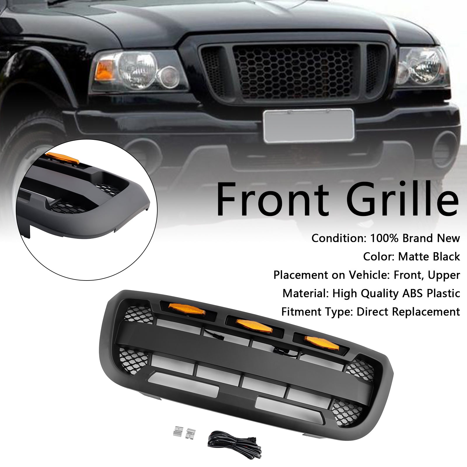 2004-2011 Ford Ranger avec lumière LED Grille de pare-chocs avant noire mate