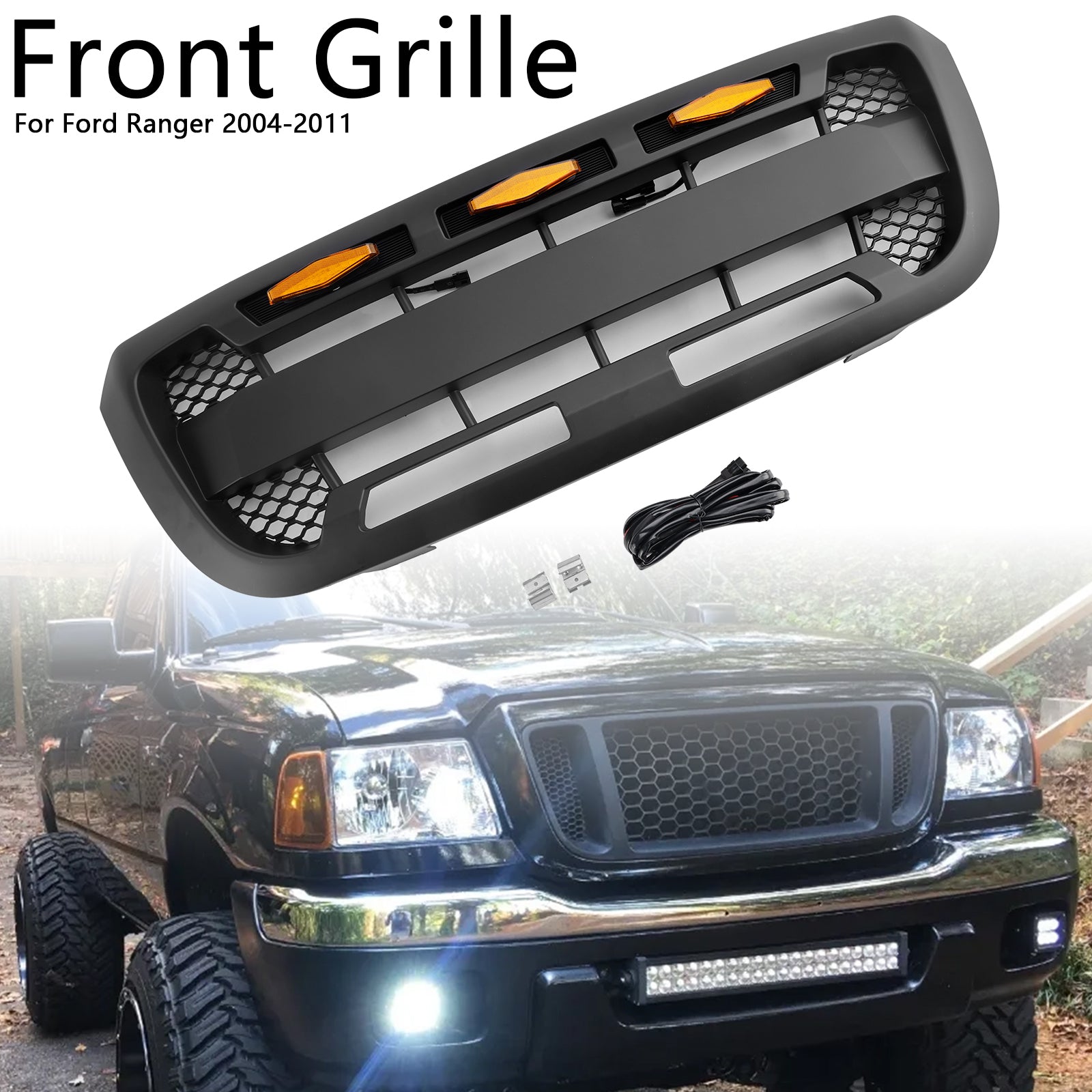 2004-2011 Ford Ranger avec lumière LED Grille de pare-chocs avant noire mate