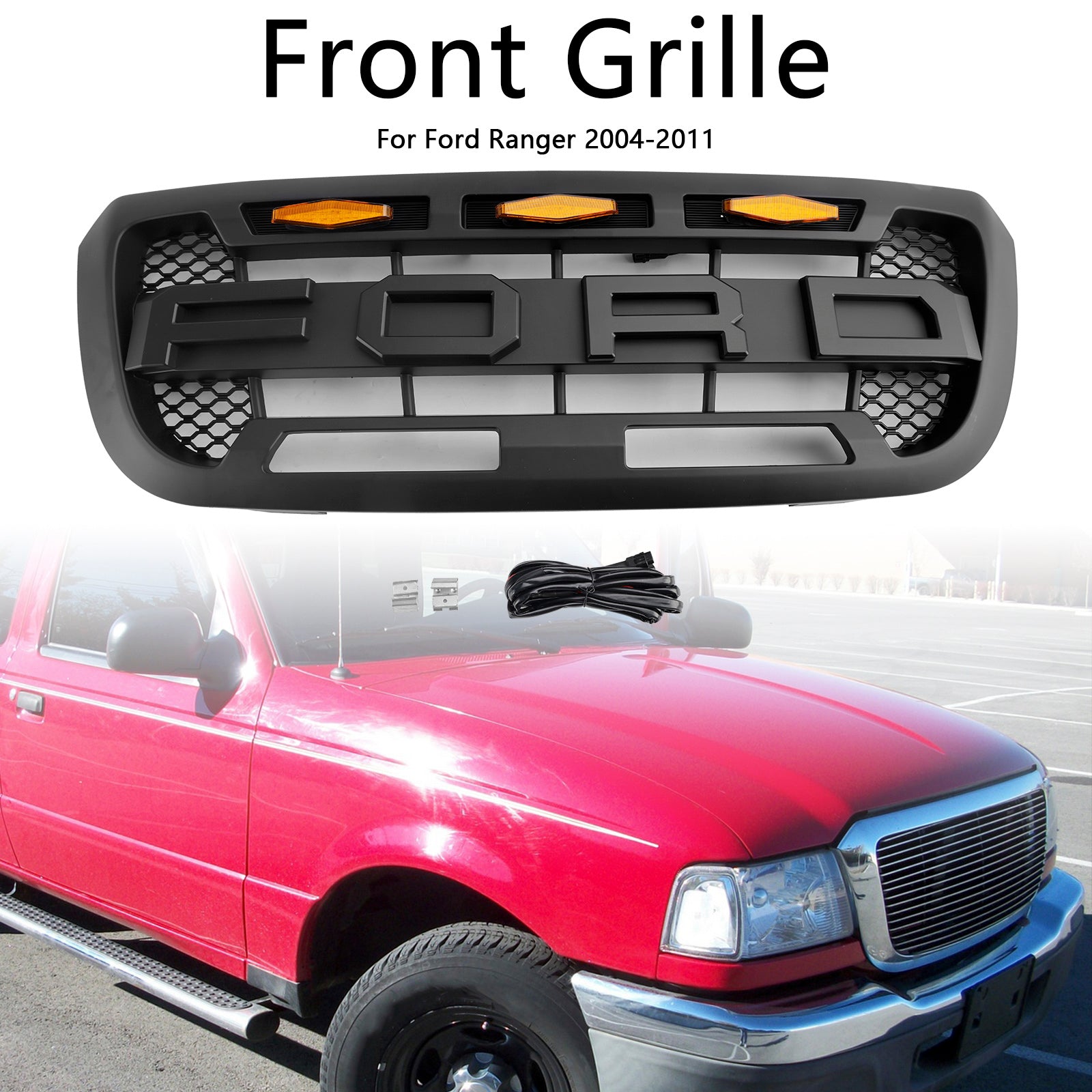2004-2011 Ford Ranger med LED Light Matt Black Front Bumper Grill Grill