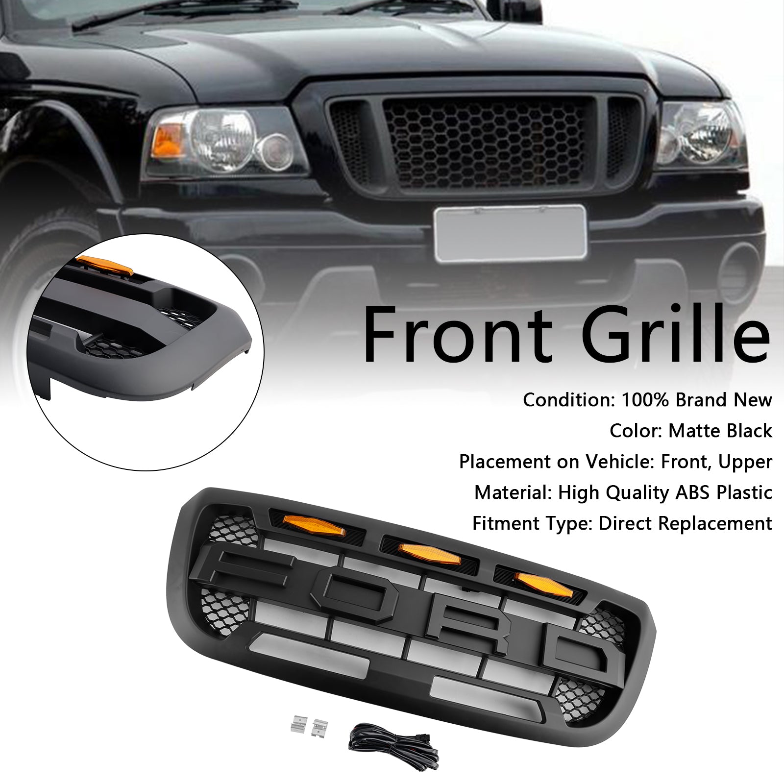 2004-2011 Ford Ranger med LED Light Matt Black Front Bumper Grill Grill