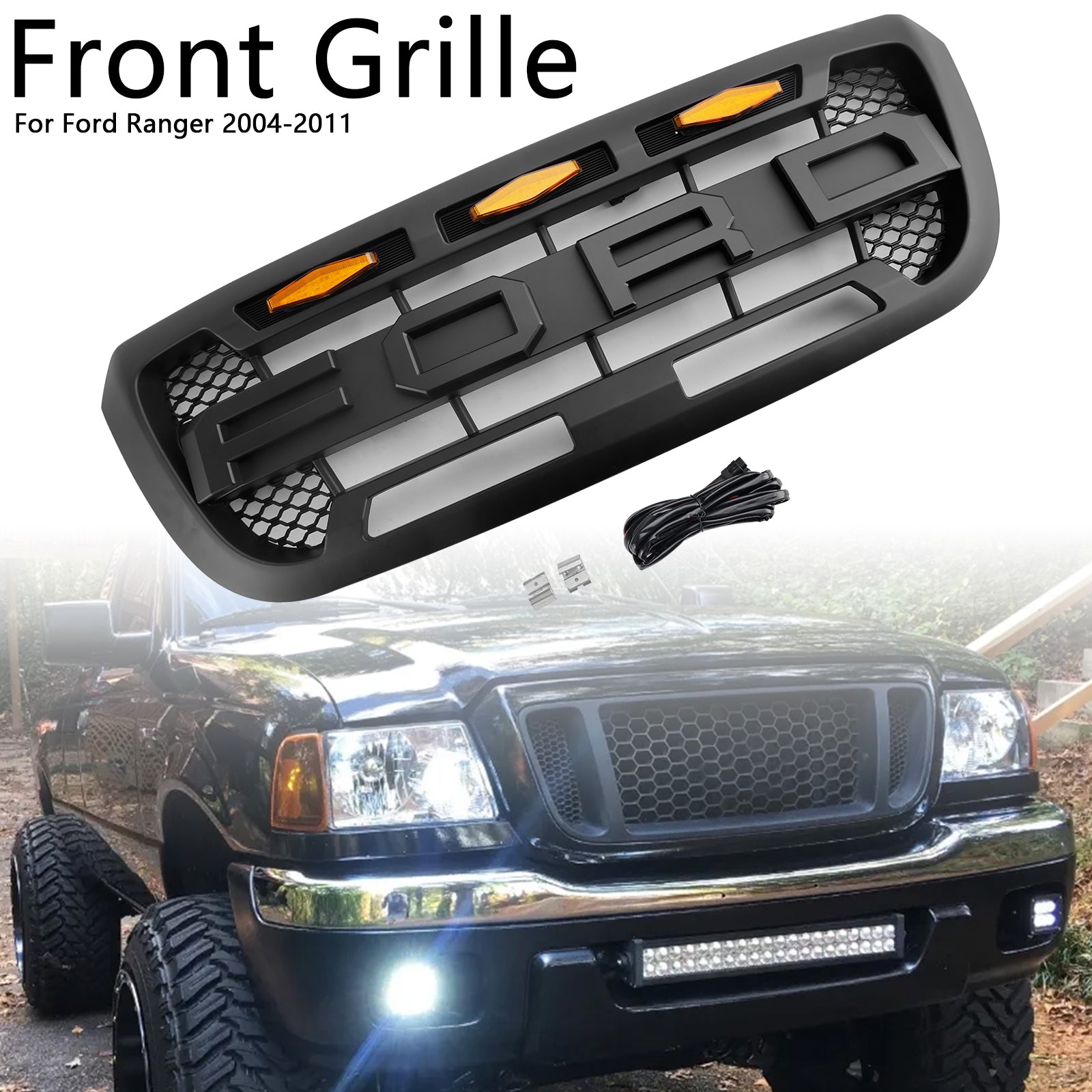 2004-2011 Ford Ranger med LED Light Matt Black Front Bumper Grill Grill
