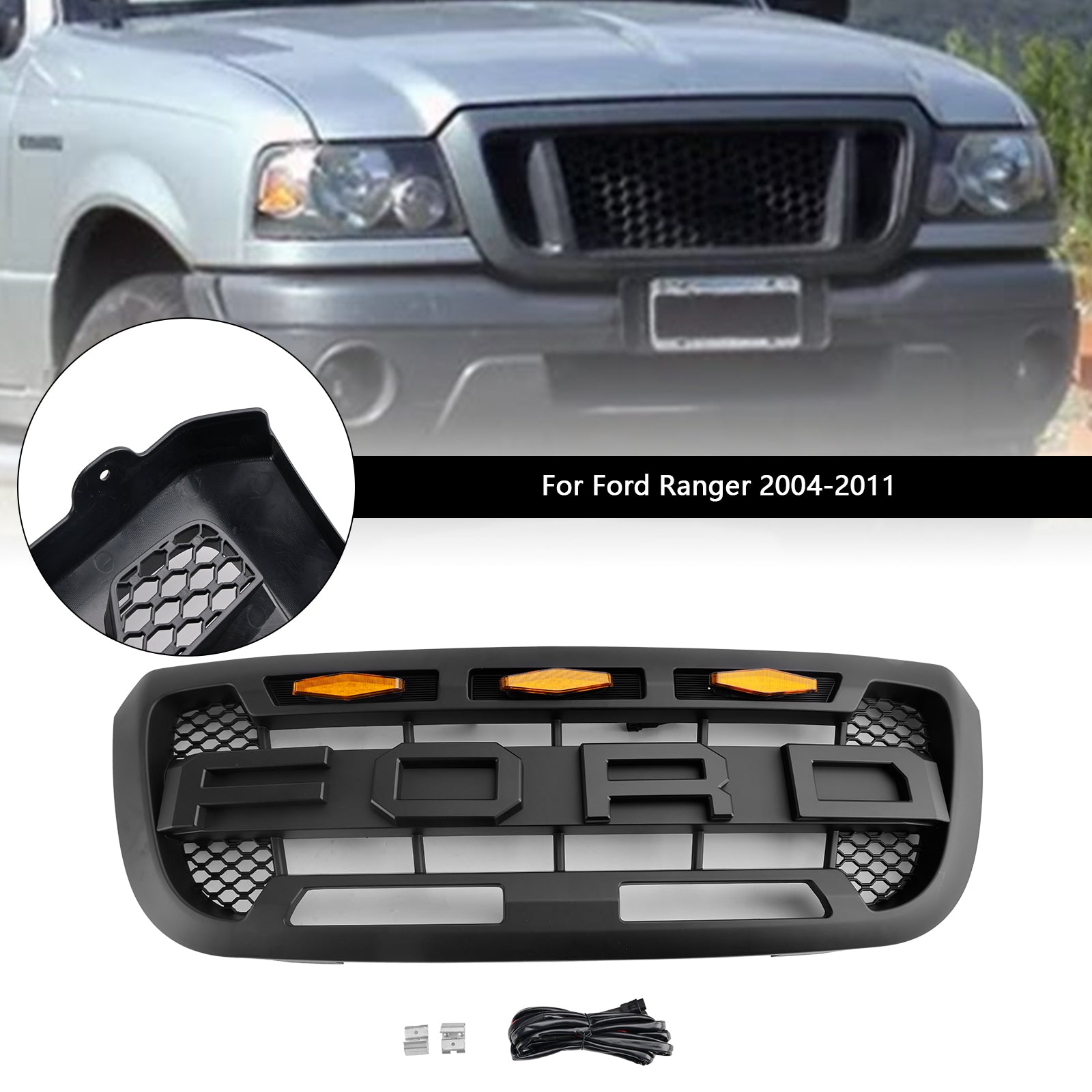 2004-2011 Ford Ranger med LED Light Matt Black Front Bumper Grill Grill