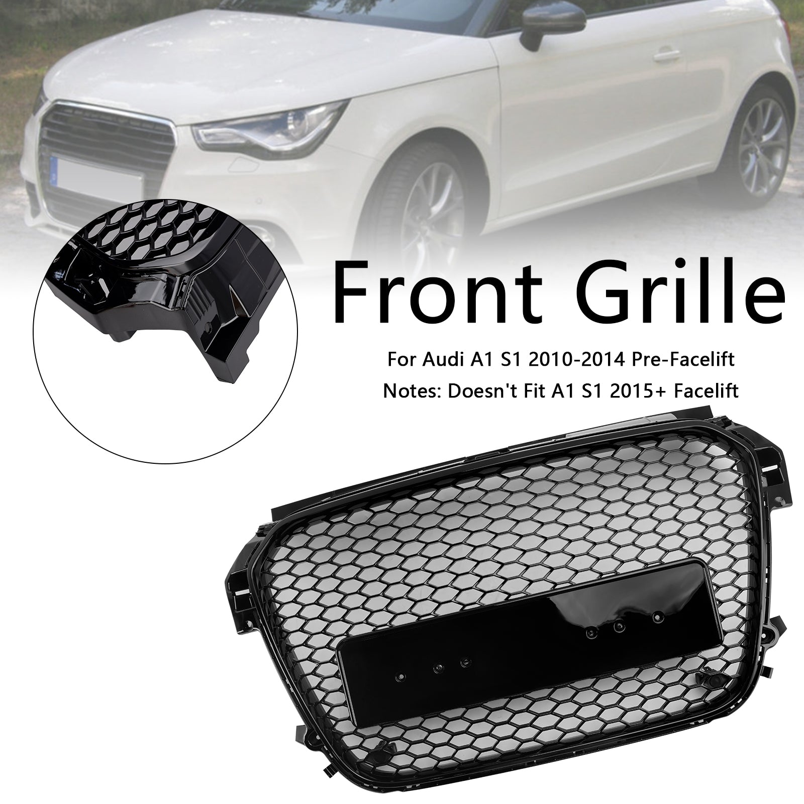 2010-2014 Audi A1 S1 Pre-Facelift Glanzend Zwart Honingraat Bumper Grill Grille