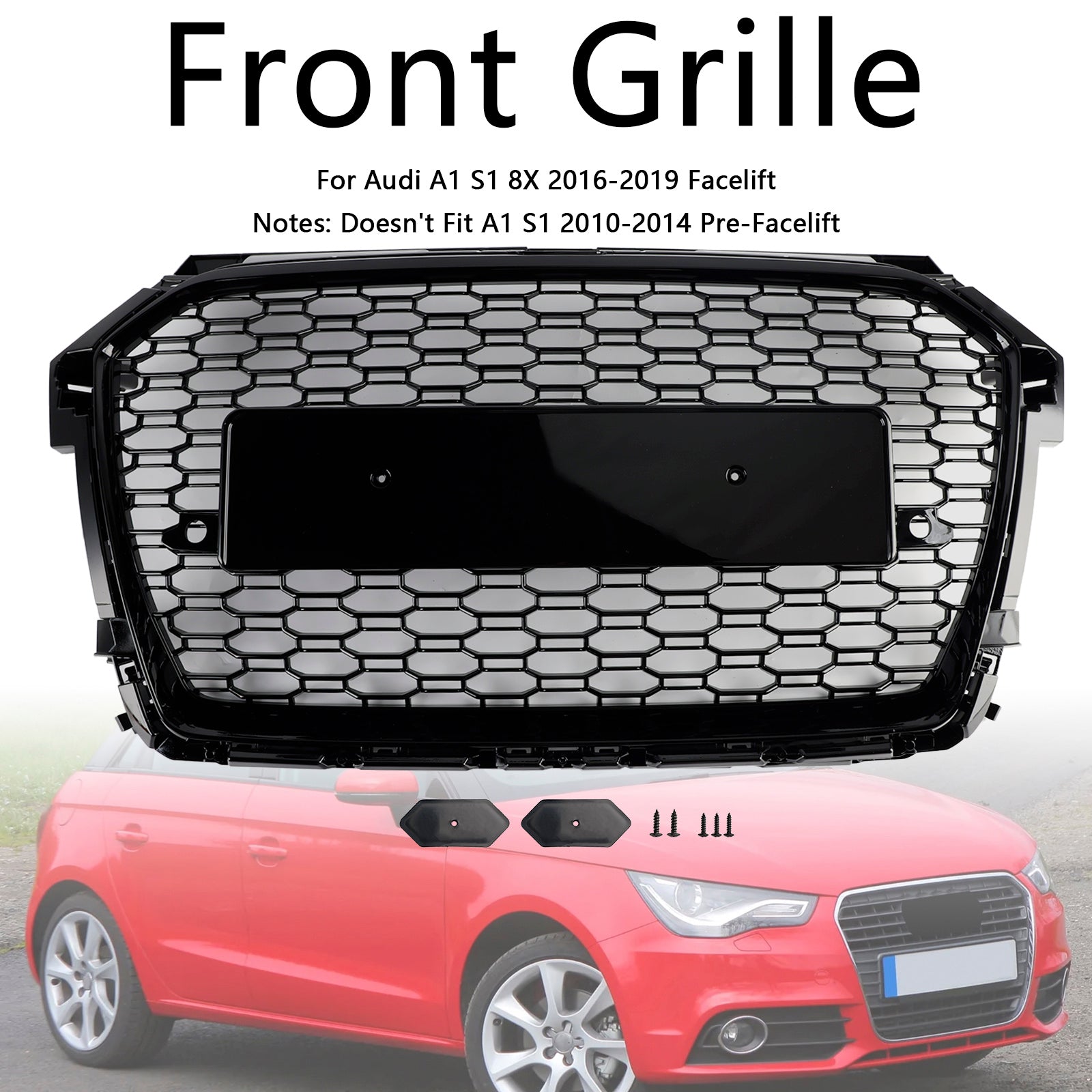 2016 2017 2018 2019 Audi A1 S1 8X Facelift RS Style Honeycomb Bumper Grille Black