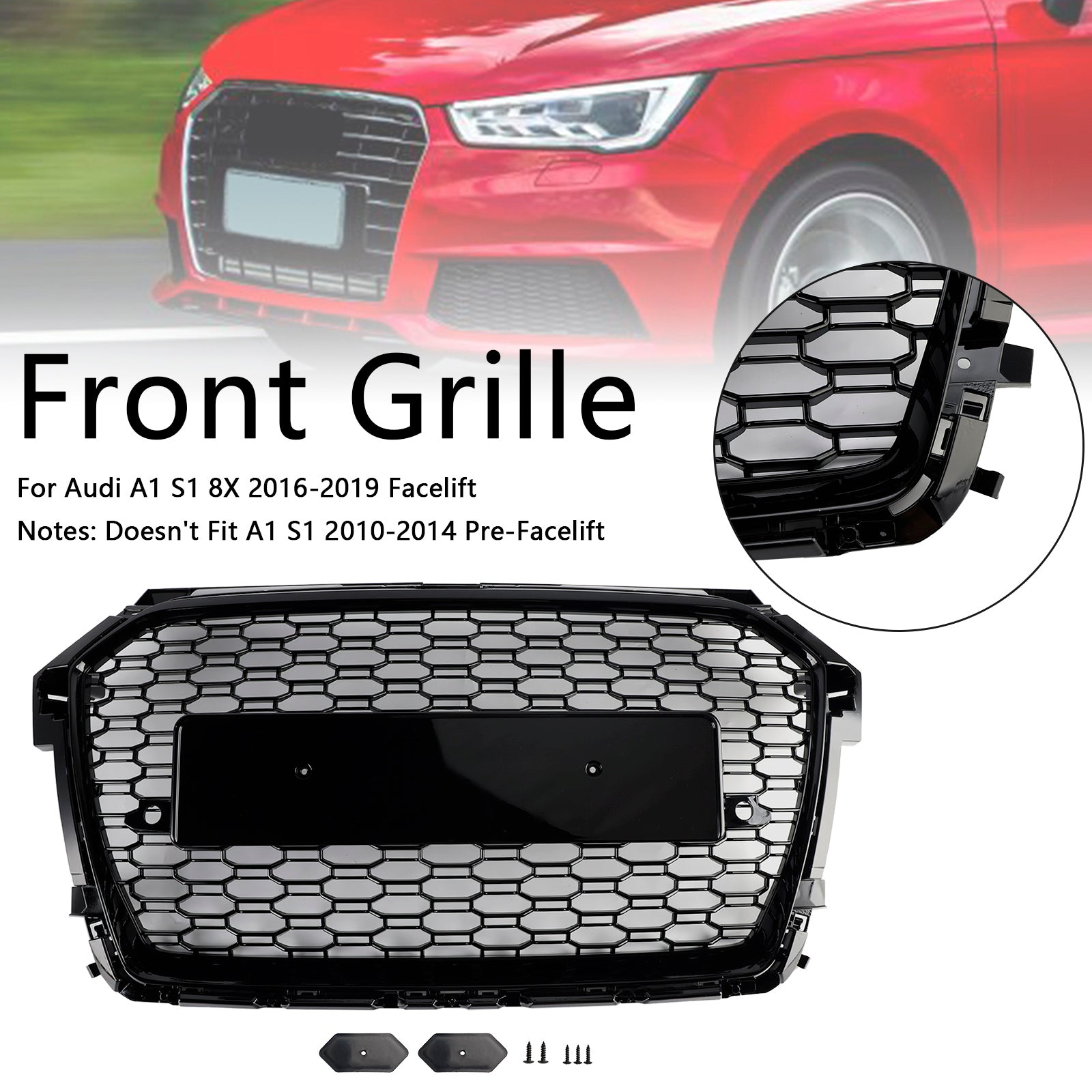 2016-2019 Audi A1 S1 8X Facelift RS Style Honeycomb Bumper Grille Black