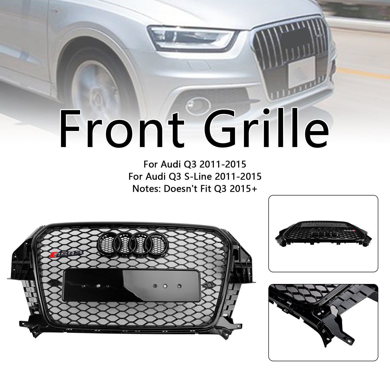 2011-2015 Audi Q3 S-Line RSQ3 Style Gloss Gloss Black Front Honeycomb Mash Grille