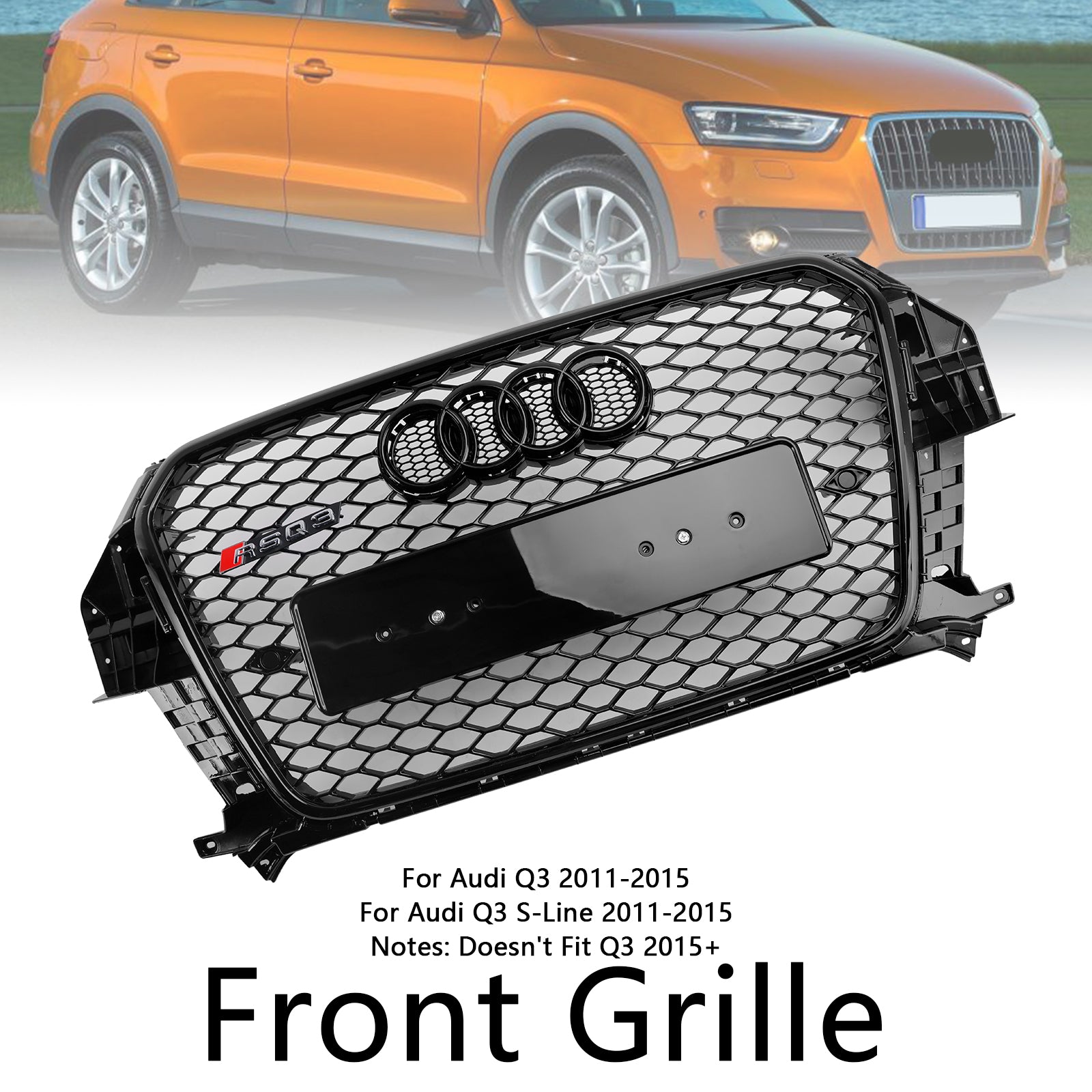 2011-2015 Audi Q3 S-Line RSQ3 Style Gloss Gloss Black Front Honeycomb Mash Grille