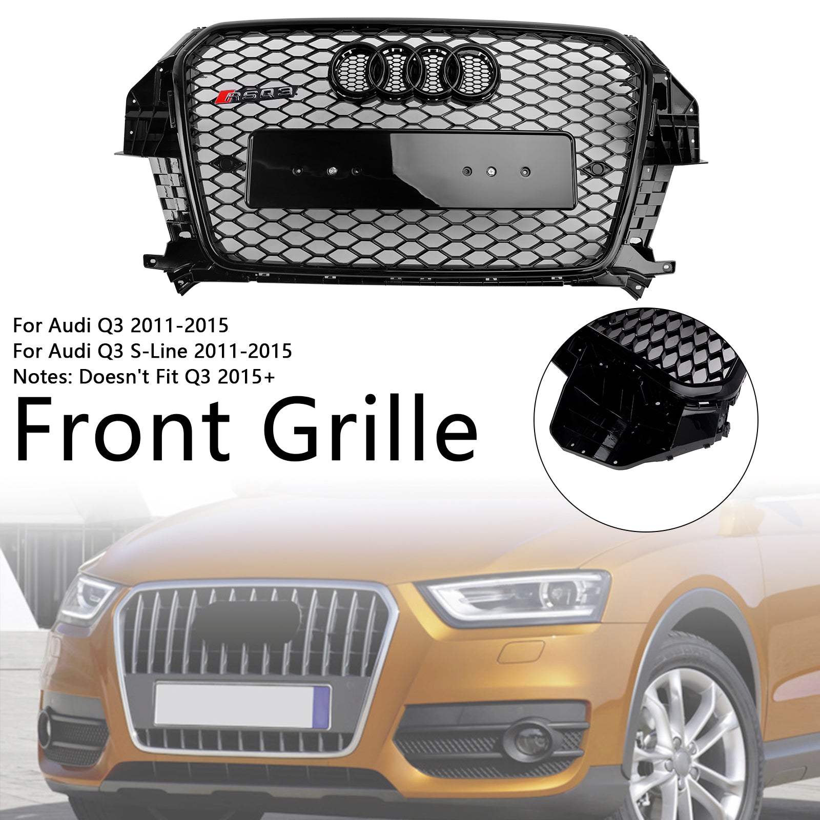 2011-2015 Audi Q3 S-Line RSQ3 Style Gloss Gloss Black Front Honeycomb Mash Grille