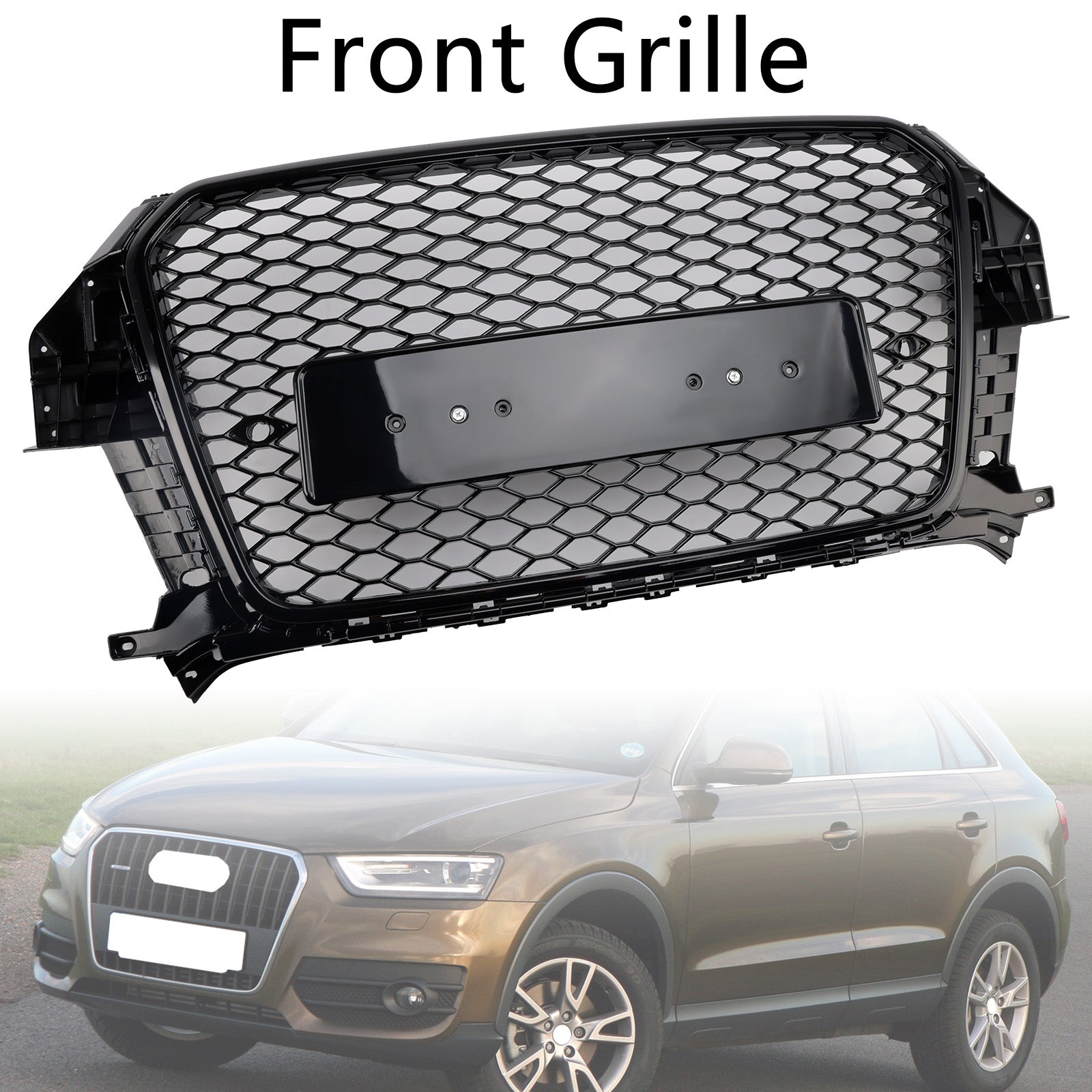RSQ3 Style Front Honeycomb Mesh Grille Fit Audi Q3 2011-2015 Gloss Black