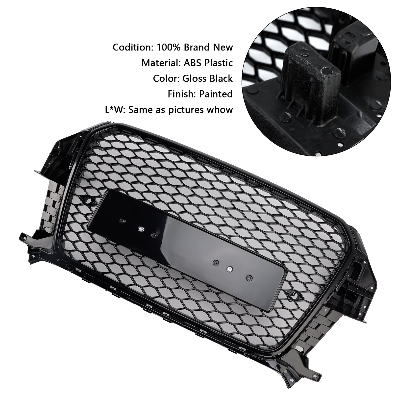 RSQ3 Style Front Honeycomb Mesh Grille Fit Audi Q3 2011-2015 Gloss Black