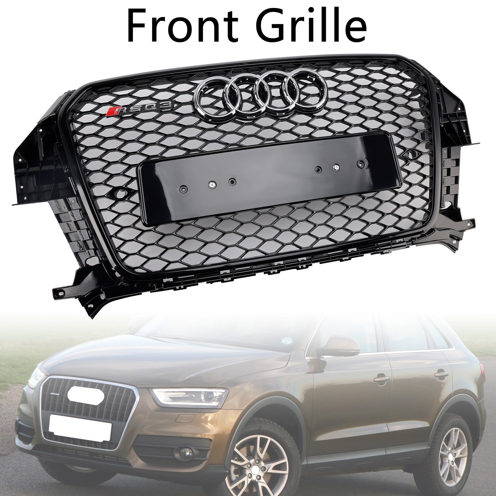 2011-2015 Audi Q3 S-Line RSQ3 Style Front Honeycomb Mesh Grille Bloss Black