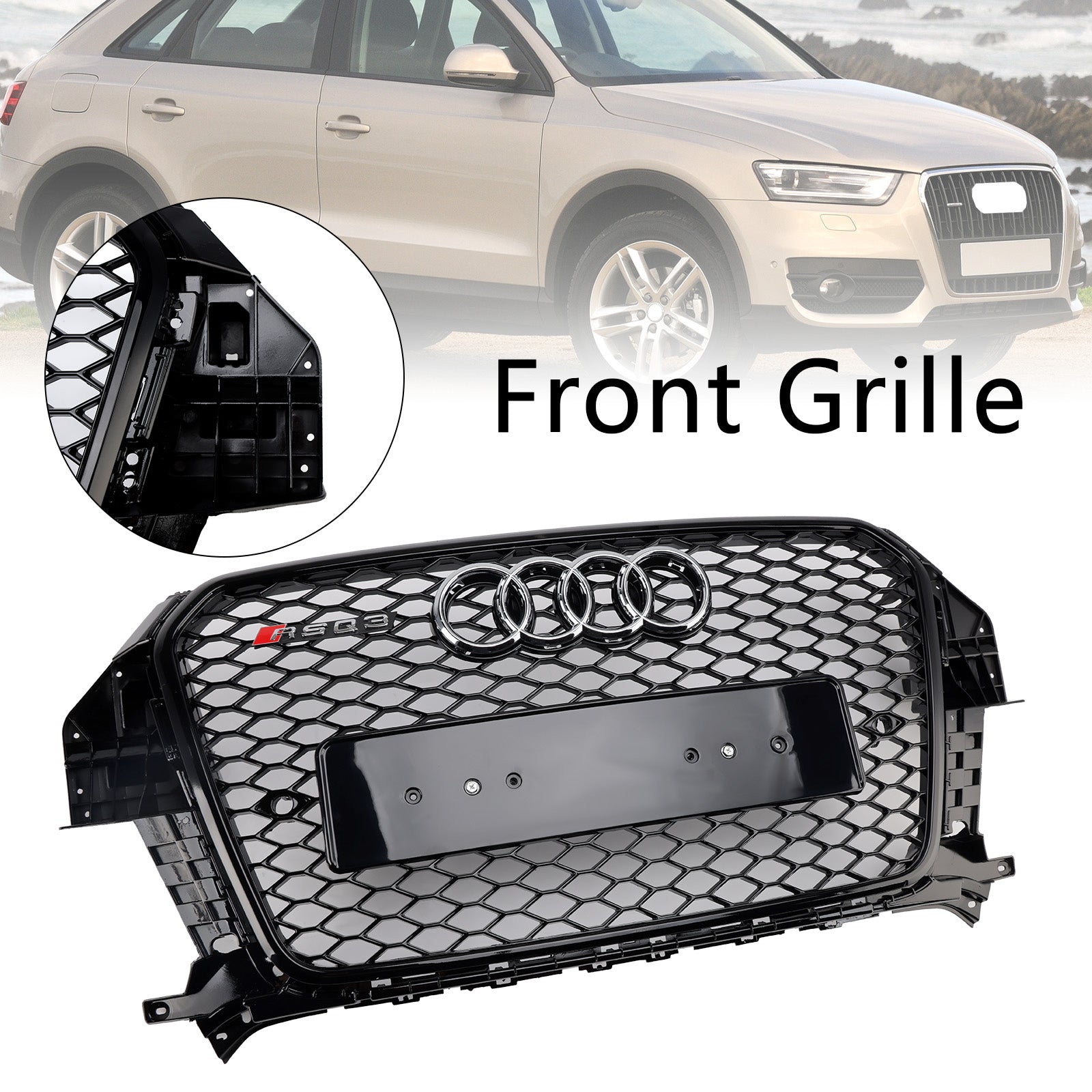 2011-2015 Audi Q3 S-Line RSQ3 Style Front Honeycomb Mesh Grille Bloss Black