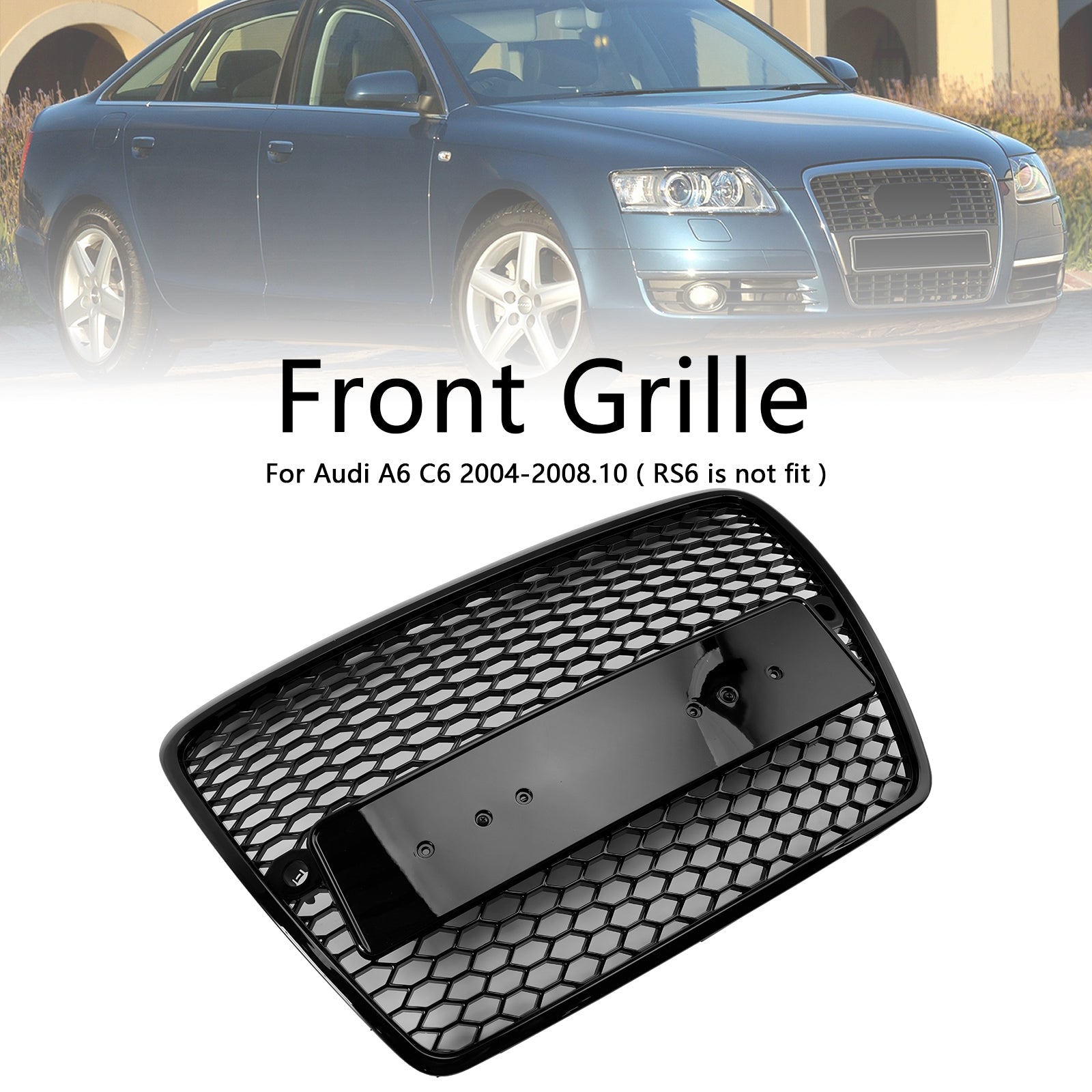 2004 2005 2006 2007 2008 Audi A6 C6 Pre-Facelift Rejilla de parachoques frontal negra tipo panal