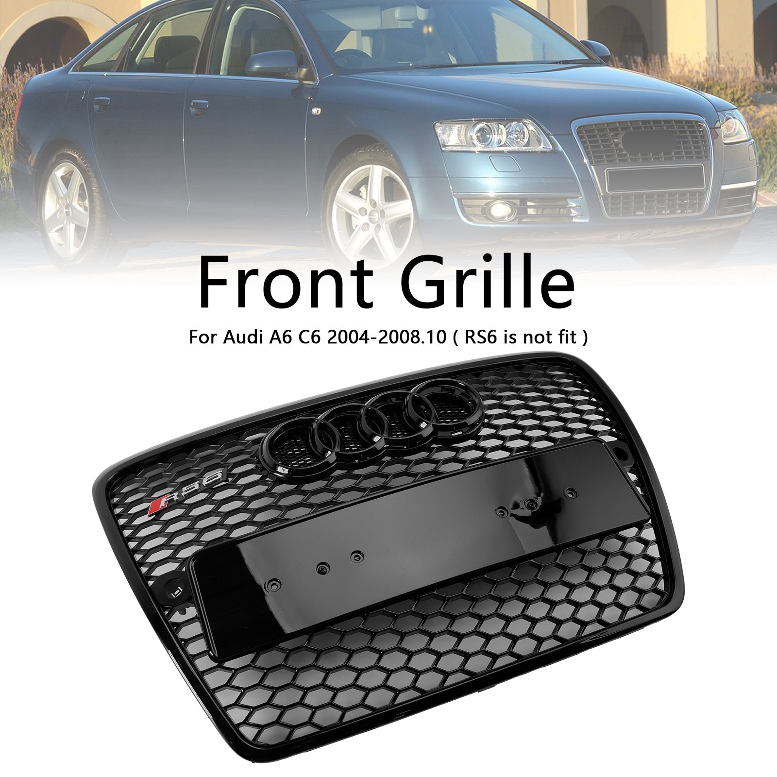 2004 2005 2006 2007 2008 Audi A6 C6 Pre-Facelift Black Front Honeycomb Bumper Grill Grill