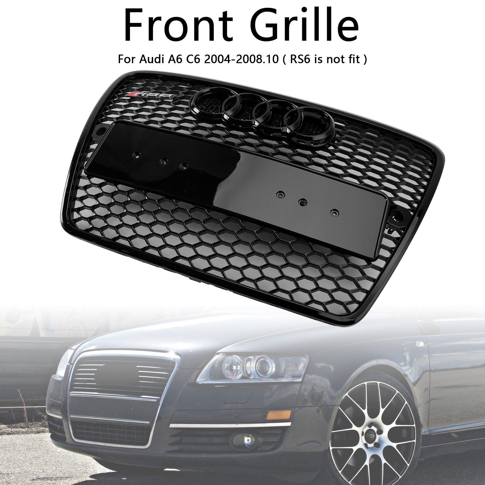 2004 2005 2006 2007 2008 Audi A6 C6 Pre-Facelift Black Front Honeycomb Bumper Grill Grill