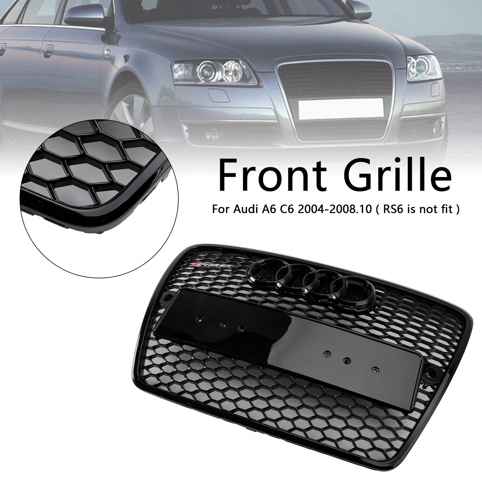 2004 2005 2006 2007 2008 Audi A6 C6 Pre-Facelift Black Front Honeycomb Bumper Grill Grill