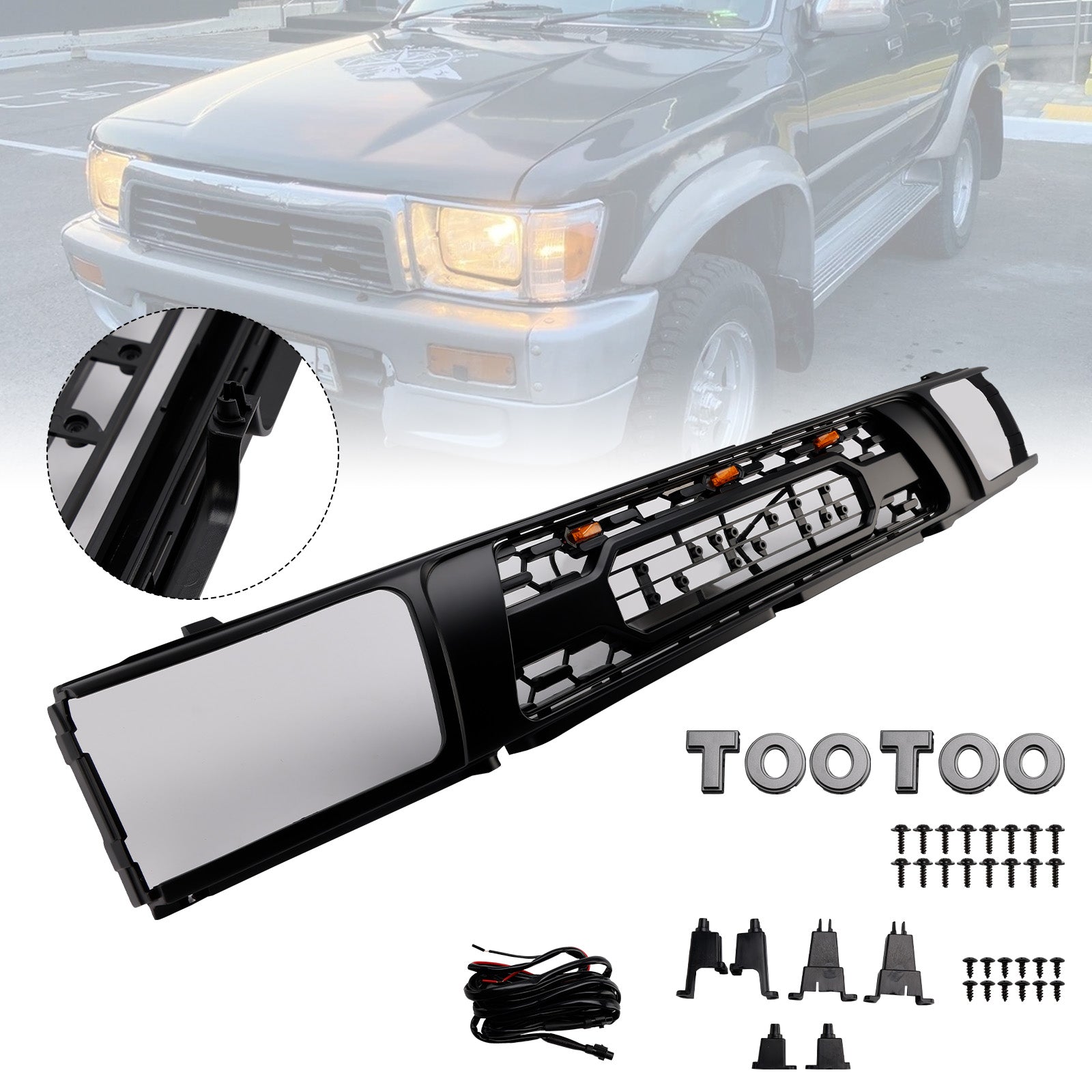 1992-1995 Toyota 4Runner avec calandre de pare-chocs avant noire mate à LED