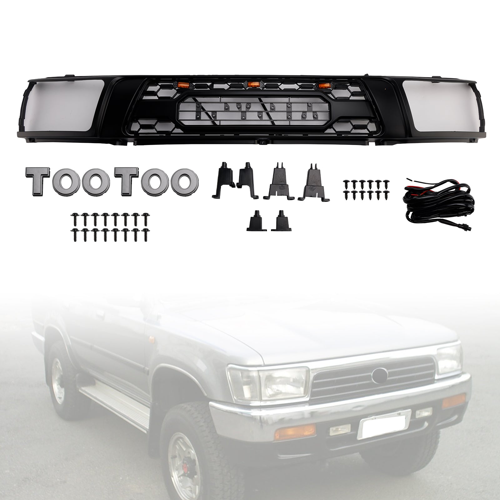 1992-1995 Toyota 4Runner avec calandre de pare-chocs avant noire mate à LED