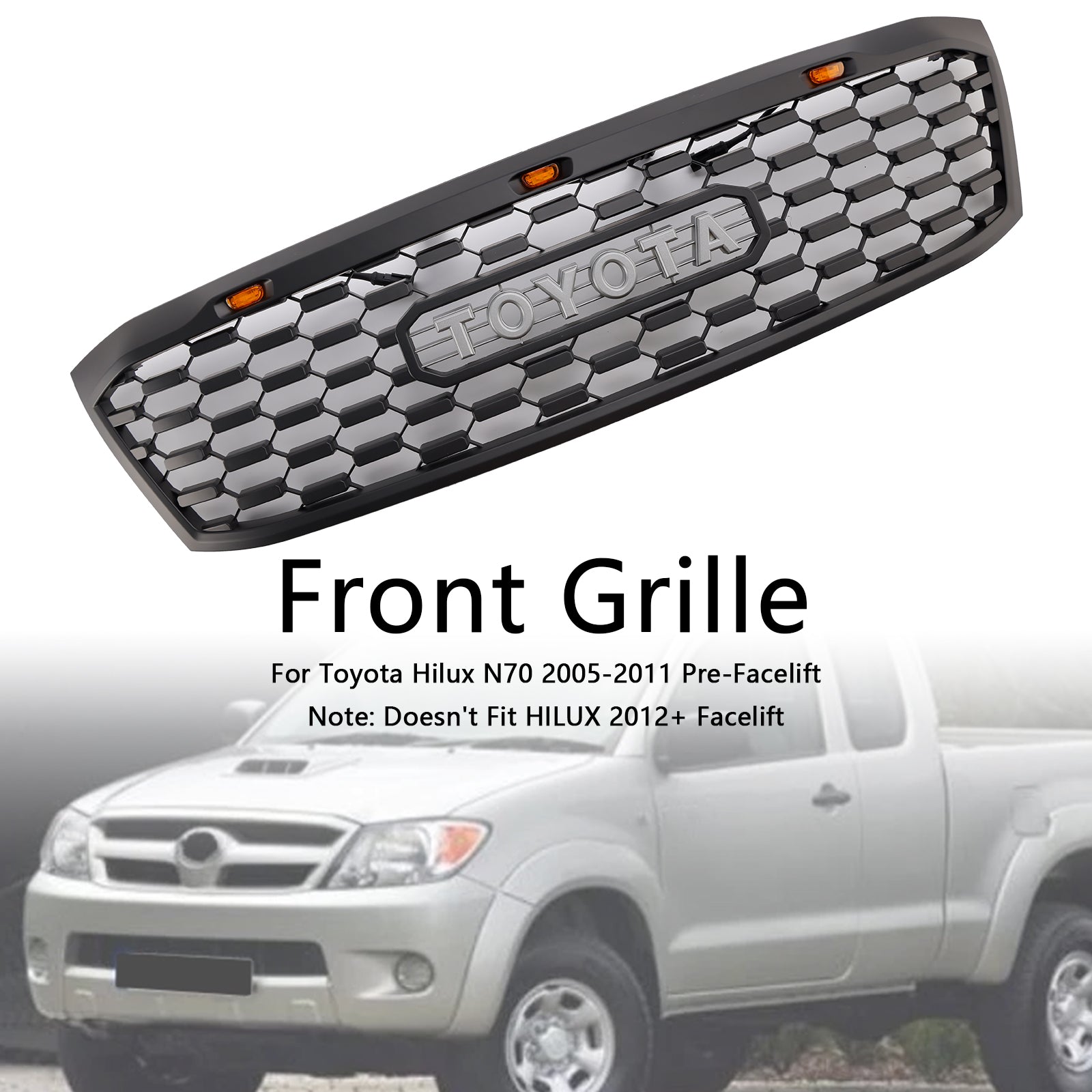 2005-2011 Toyota Hilux N70 pre-facelift met LED zwarte voorbumpergrille