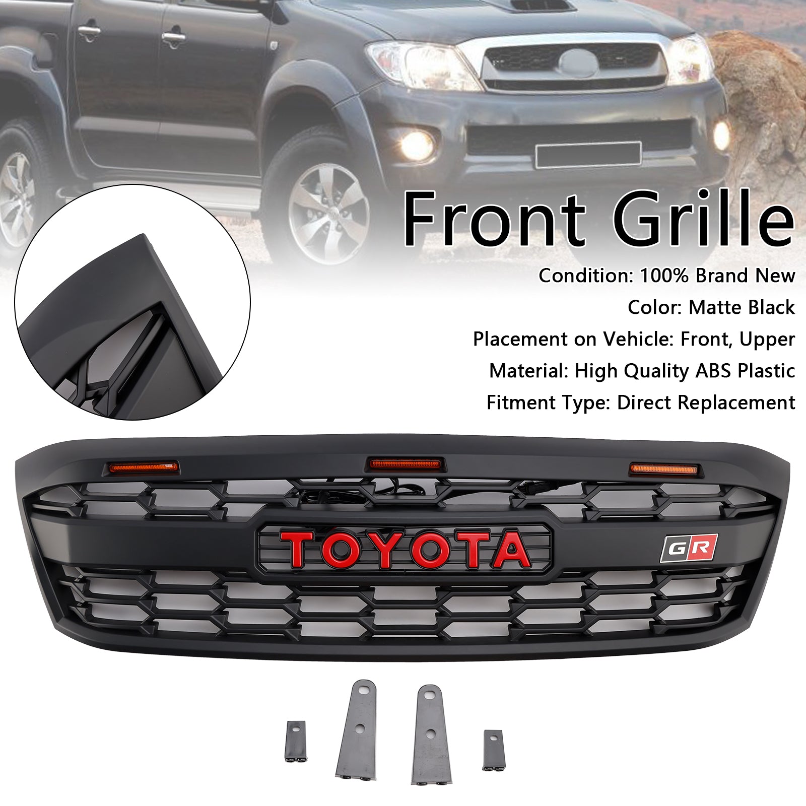 2005-2011 Toyota Hilux N70 Pre-Facelift with LED GR Style Front Bumper Grill Grille