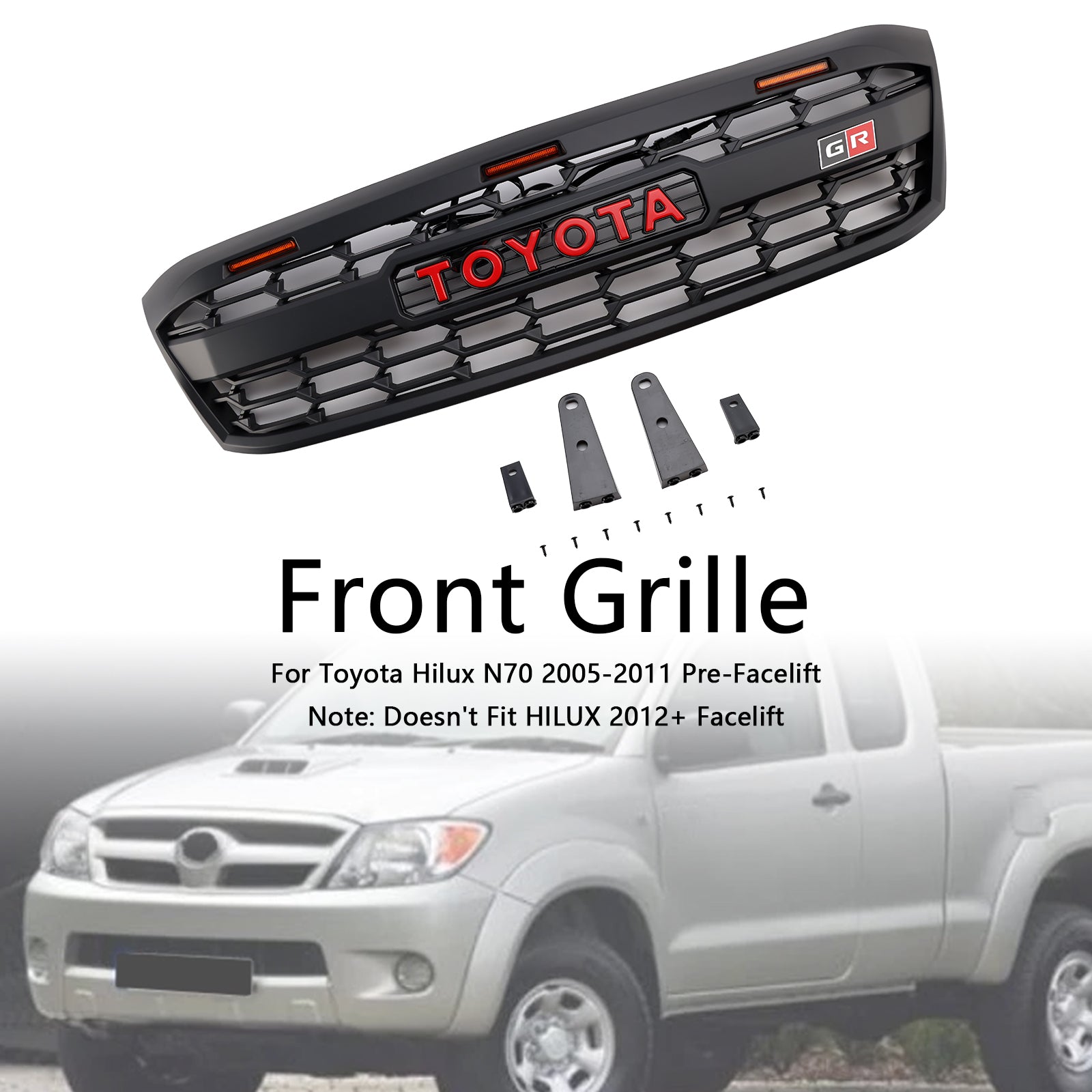 2005-2011 Toyota Hilux N70 Pre-Facelift with LED GR Style Front Bumper Grill Grille