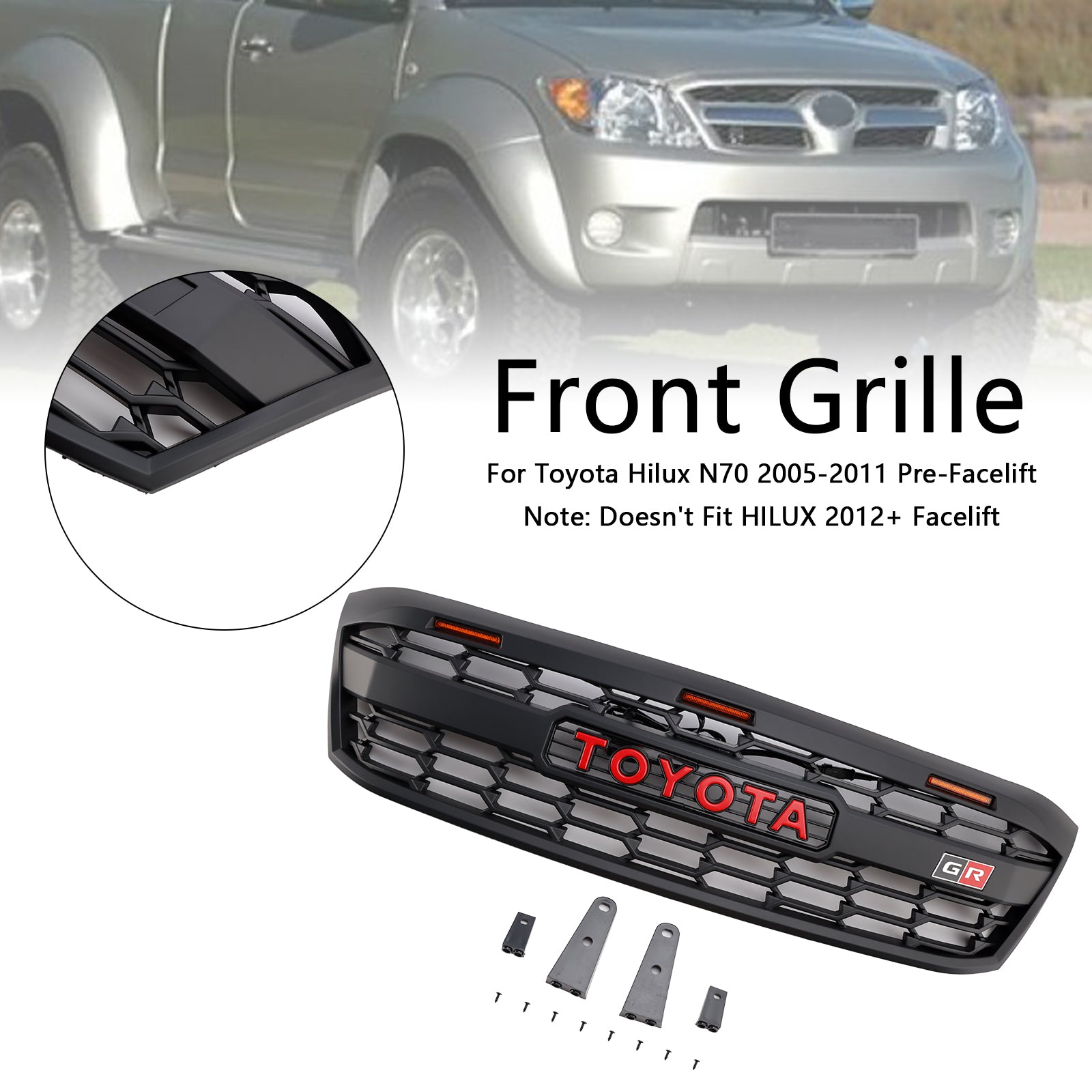 2005-2011 Toyota Hilux N70 Pre-Facelift with LED GR Style Front Bumper Grill Grille