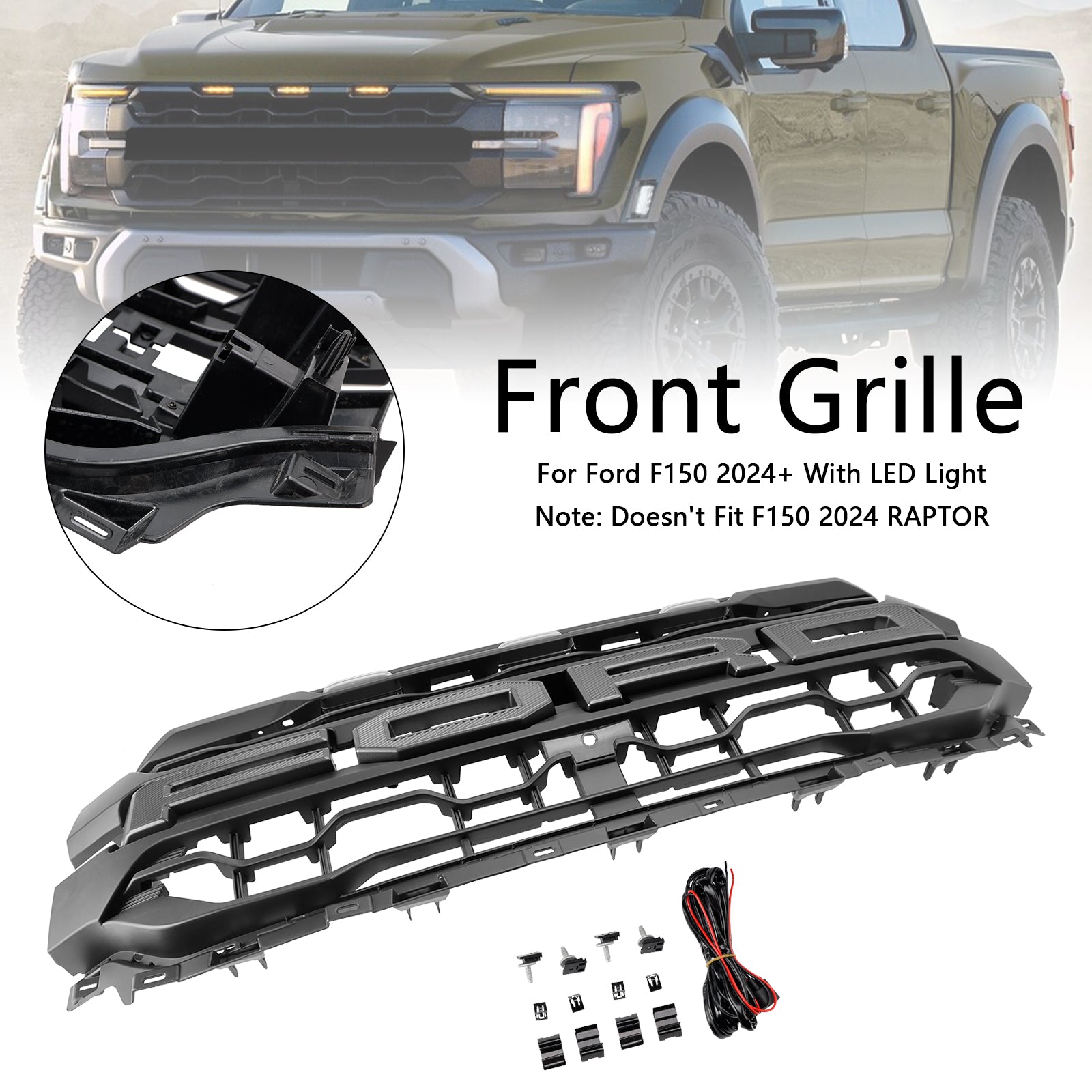 2024+ Ford F150 With LED Black Front Bumper Grille Grill
