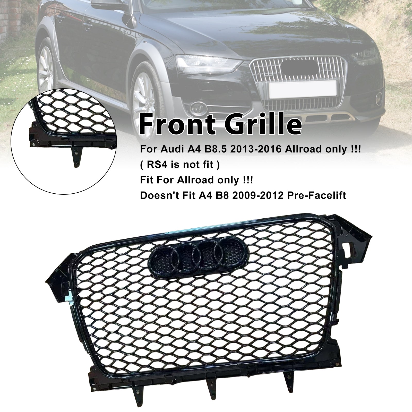 2013-2016 Audi A4 B8.5 Allroad endast RS4 Style Front Bumper Grille