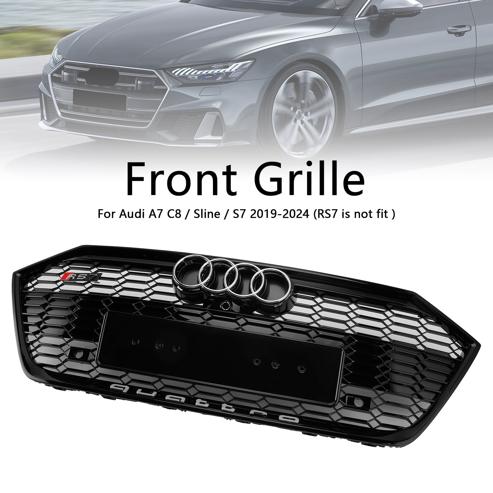 2019-2024 Audi A7 C8 / Sline / S7 Gloss Black Front Bumper Grill Grille