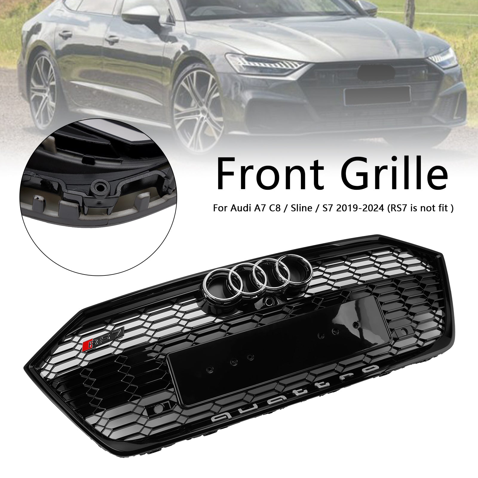 2019-2024 Audi A7 C8 / Sline / S7 Gloss Black Front Bumper Grill Grille