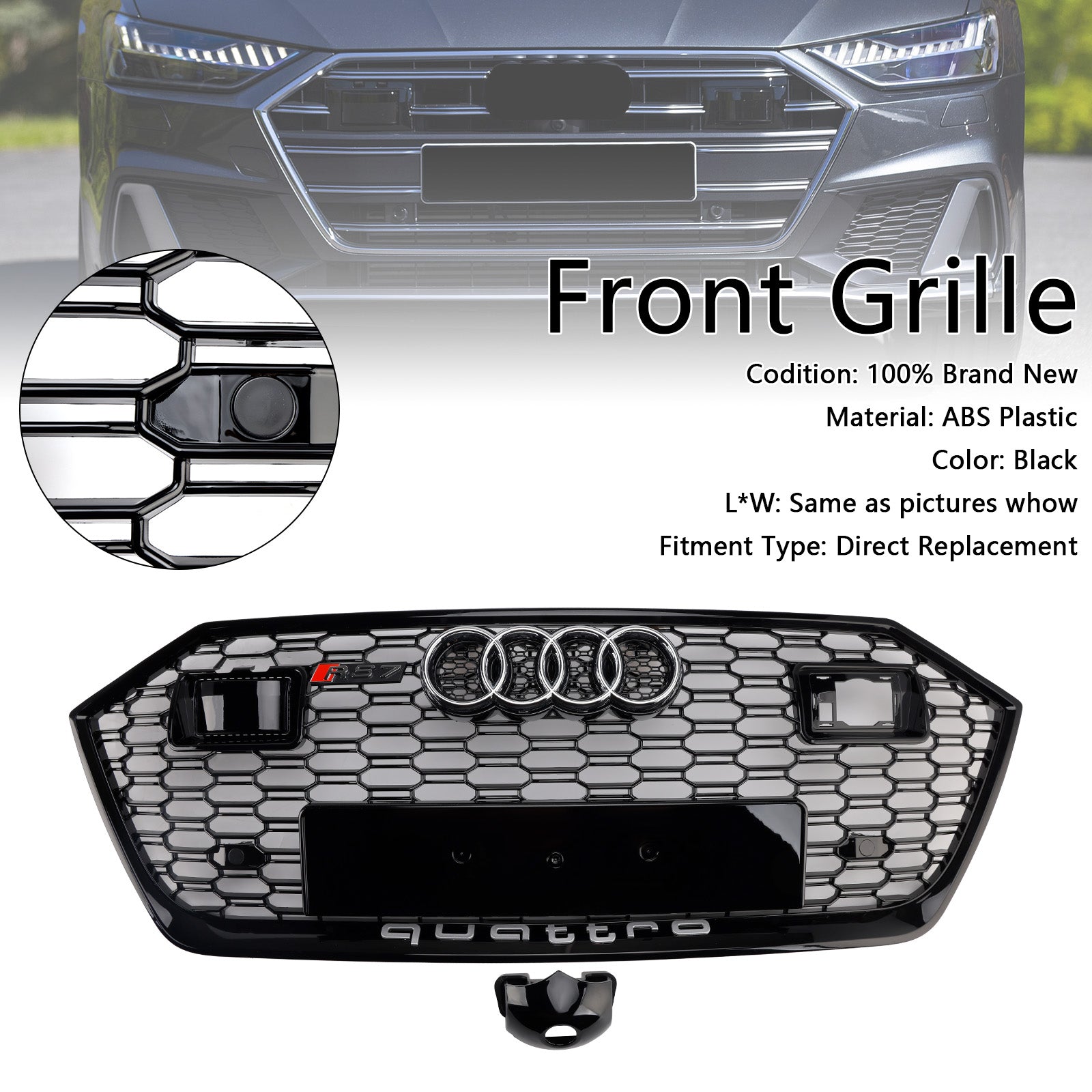 2019-2024 Audi A7 C8 S7 avec grille de pare-chocs avant Black Black