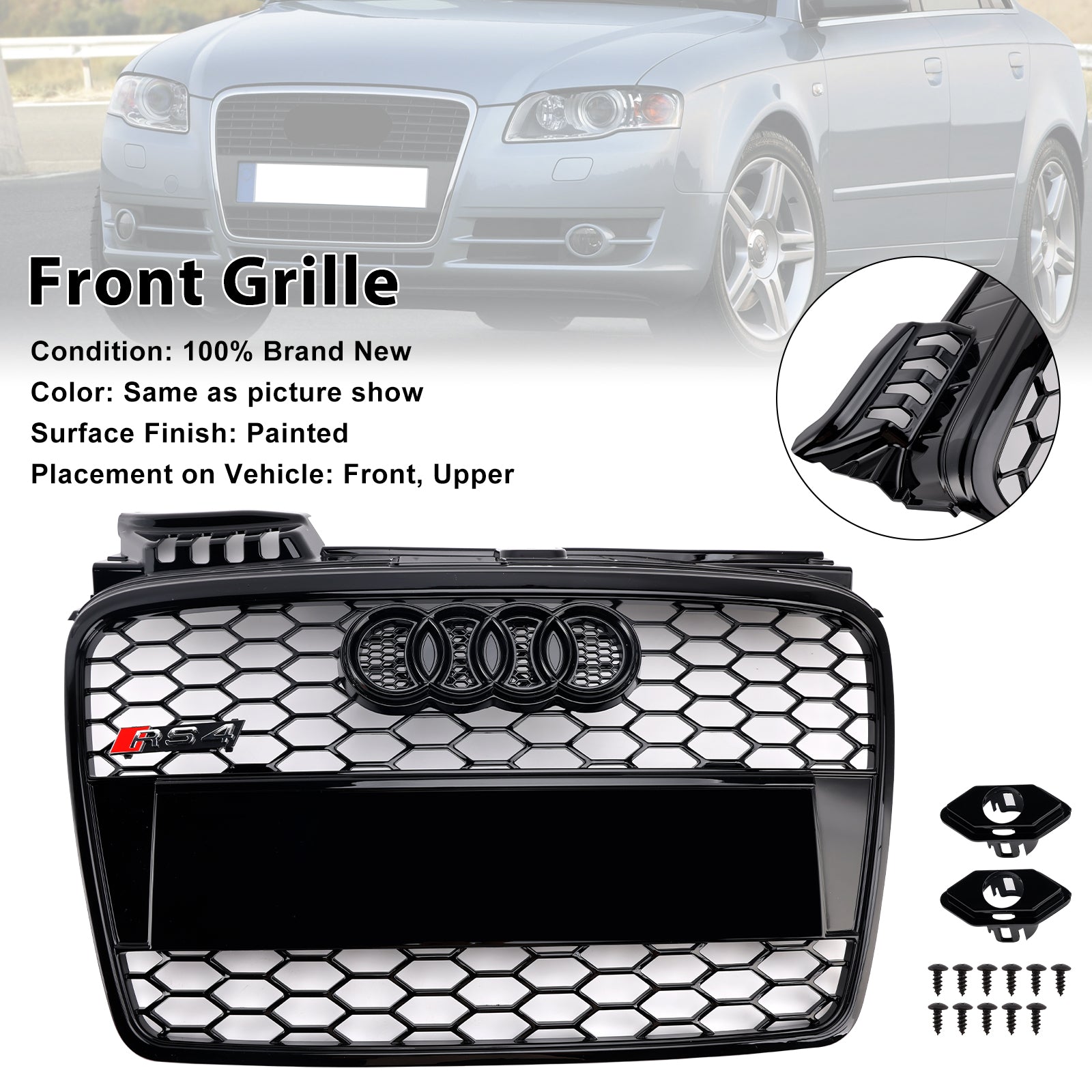 Parrilla hexagonal de malla deportiva estilo panal Audi A4 B7 RS4 2005-2008