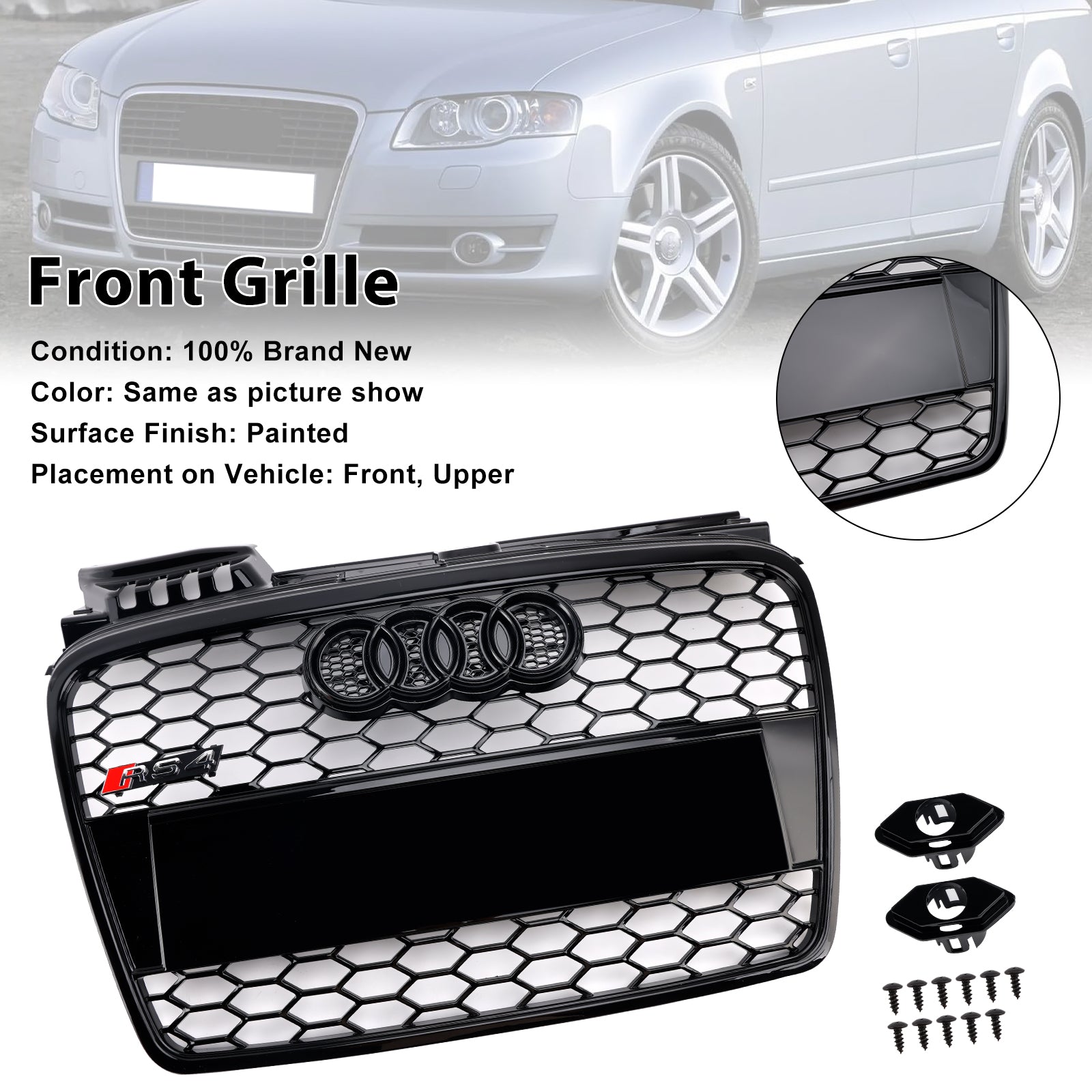 Parrilla hexagonal de malla deportiva estilo panal Audi A4 B7 RS4 2005-2008