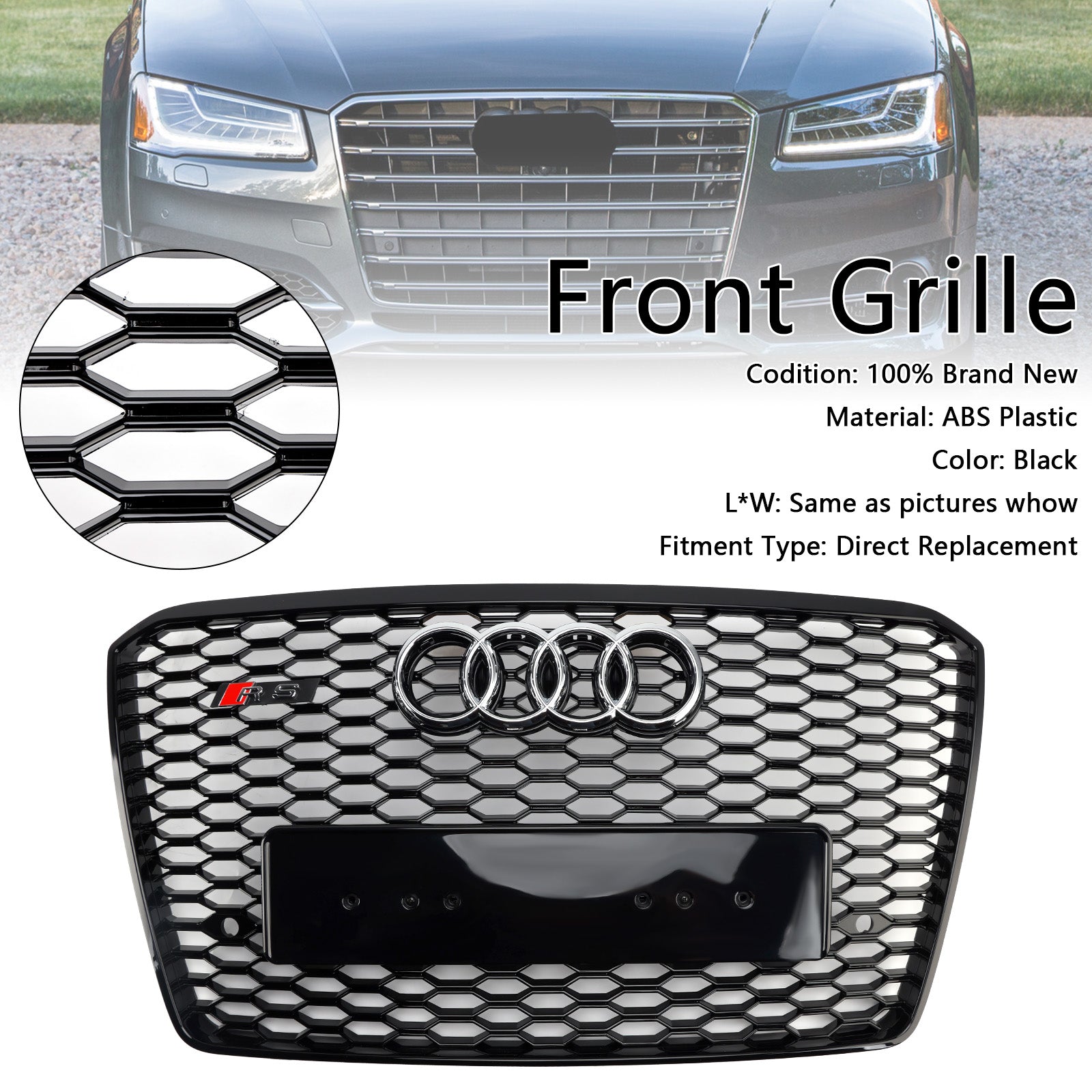 2015-2017 Audi A8 S8 RS8-stijl voorbumpergrille honingraatgrill zwart