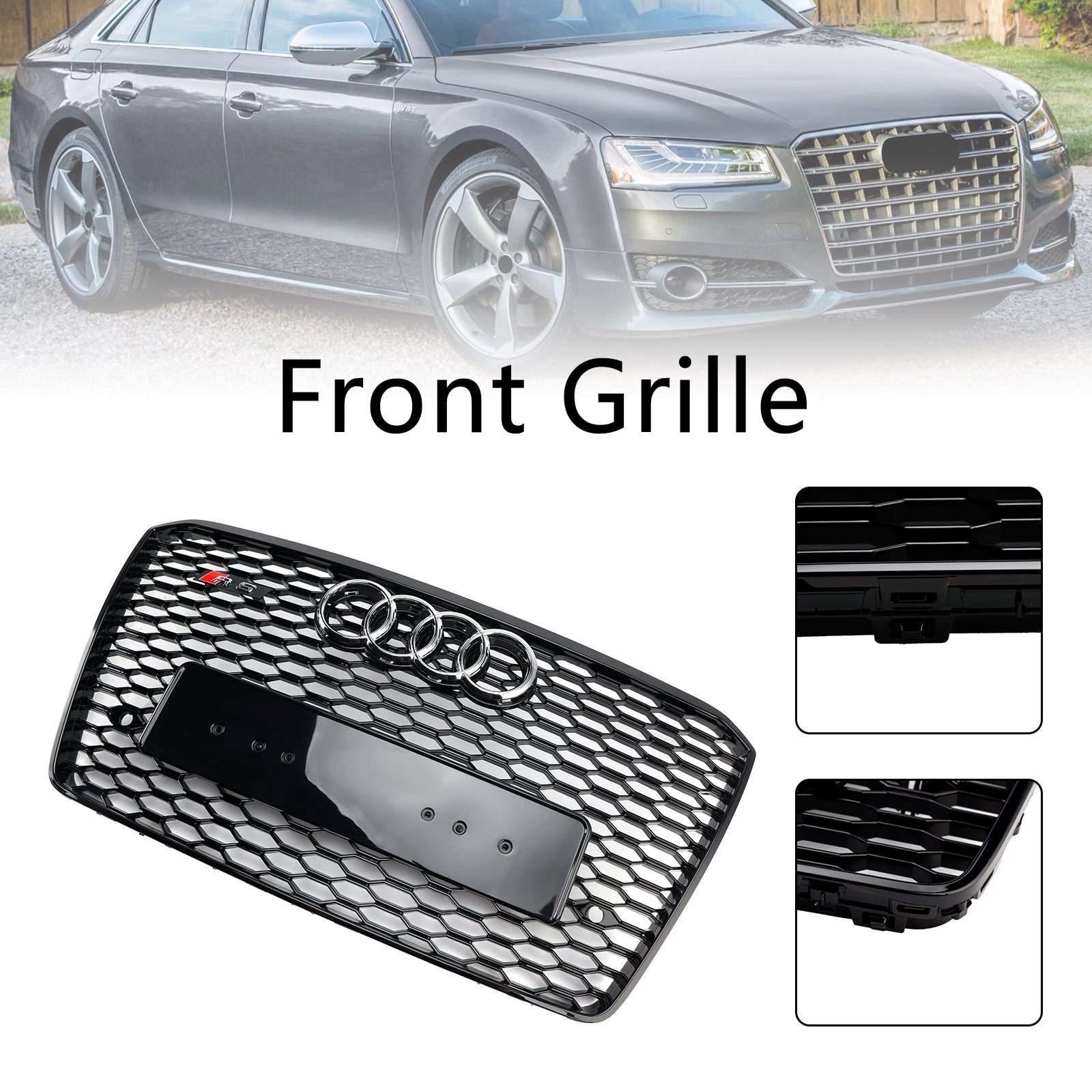2015-2017 Audi A8 S8 RS8-stijl voorbumpergrille honingraatgrill zwart