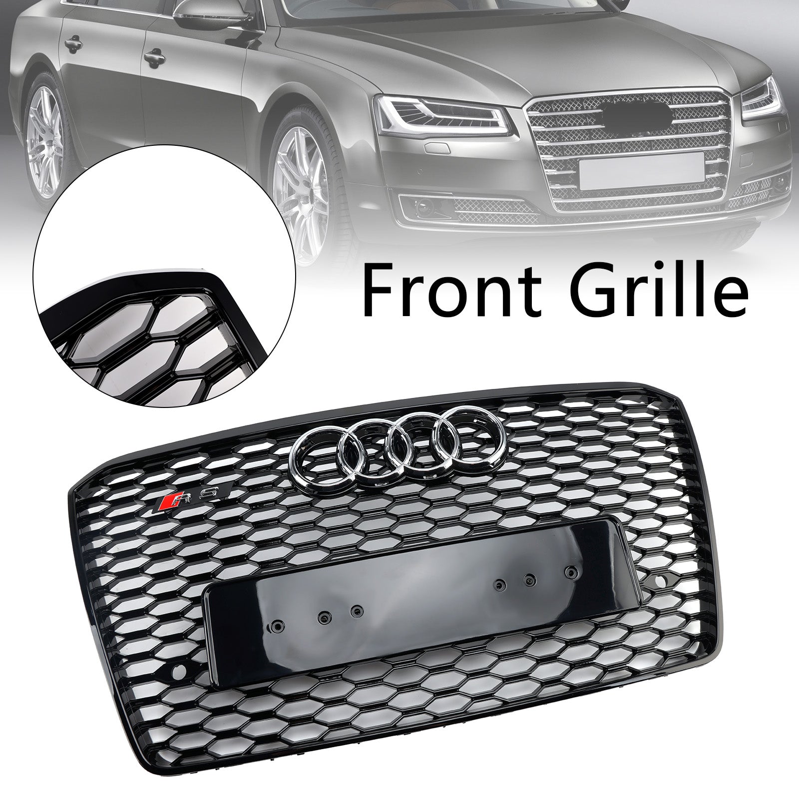 2015-2017 Audi A8 S8 RS8-stijl voorbumpergrille honingraatgrill zwart