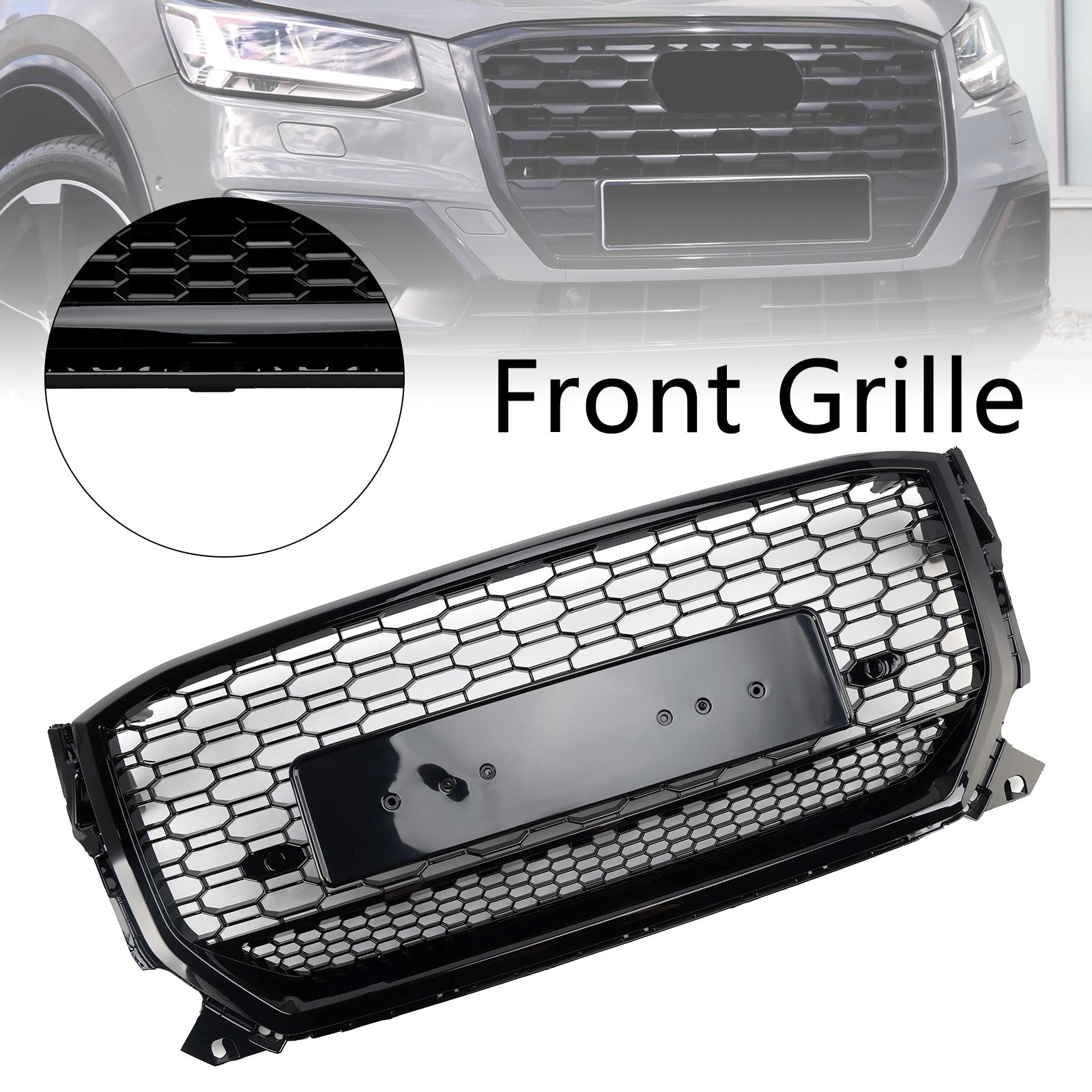 2016-2020 Audi Q2 Pre-Facelift Glanzend zwarte honingraatgrille vooraan