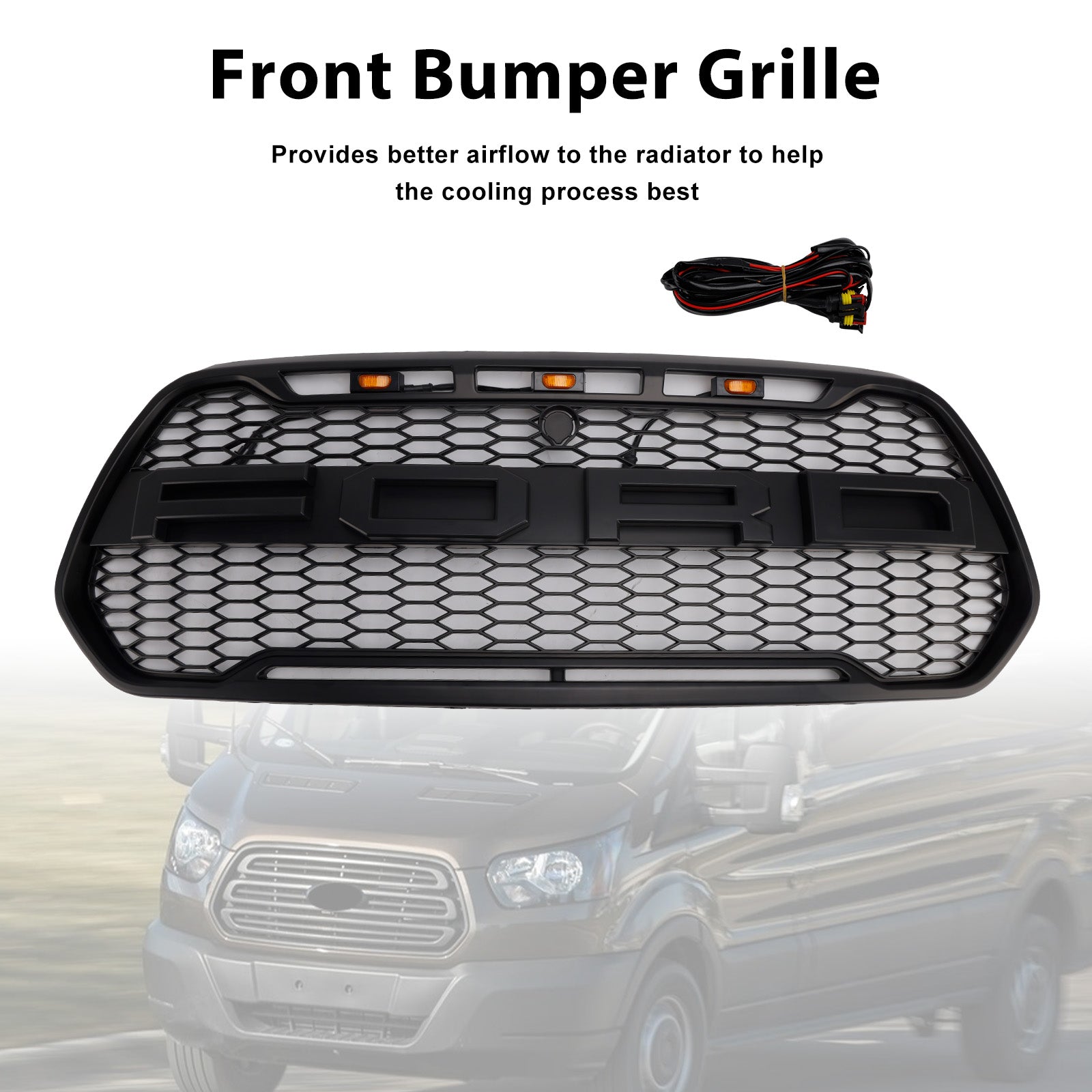 2015-2019 Ford Transit 150 250 350 350H Black Front Bumper Grille Grill