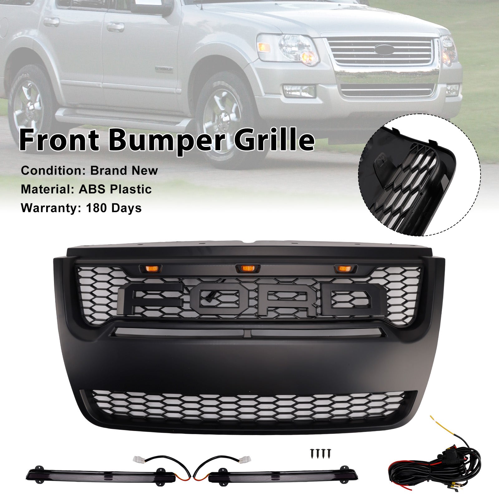 Ford Explorer 2006-2010 con parrilla de parachoques superior delantera negra clara