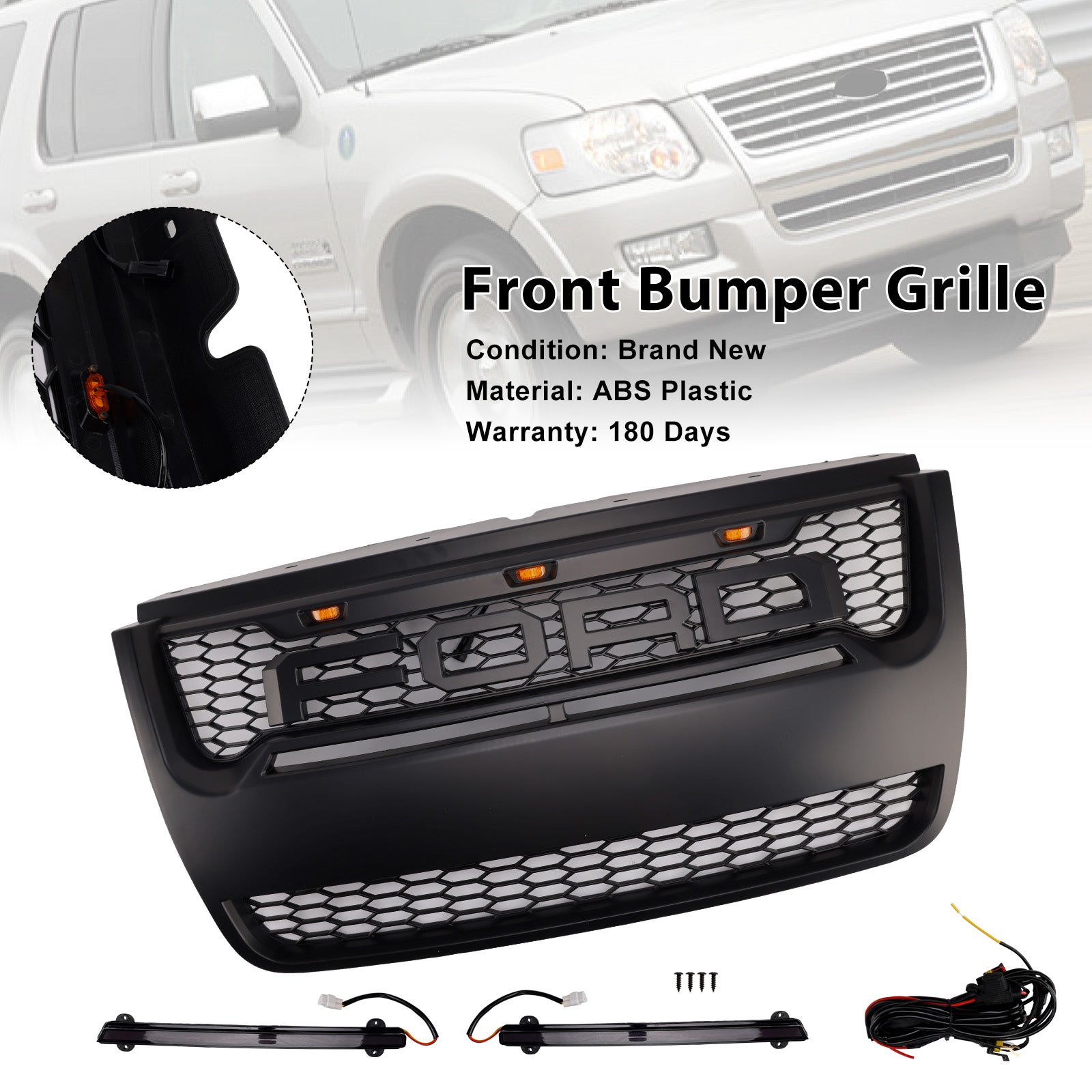 Ford Explorer 2006-2010 con parrilla de parachoques superior delantera negra clara