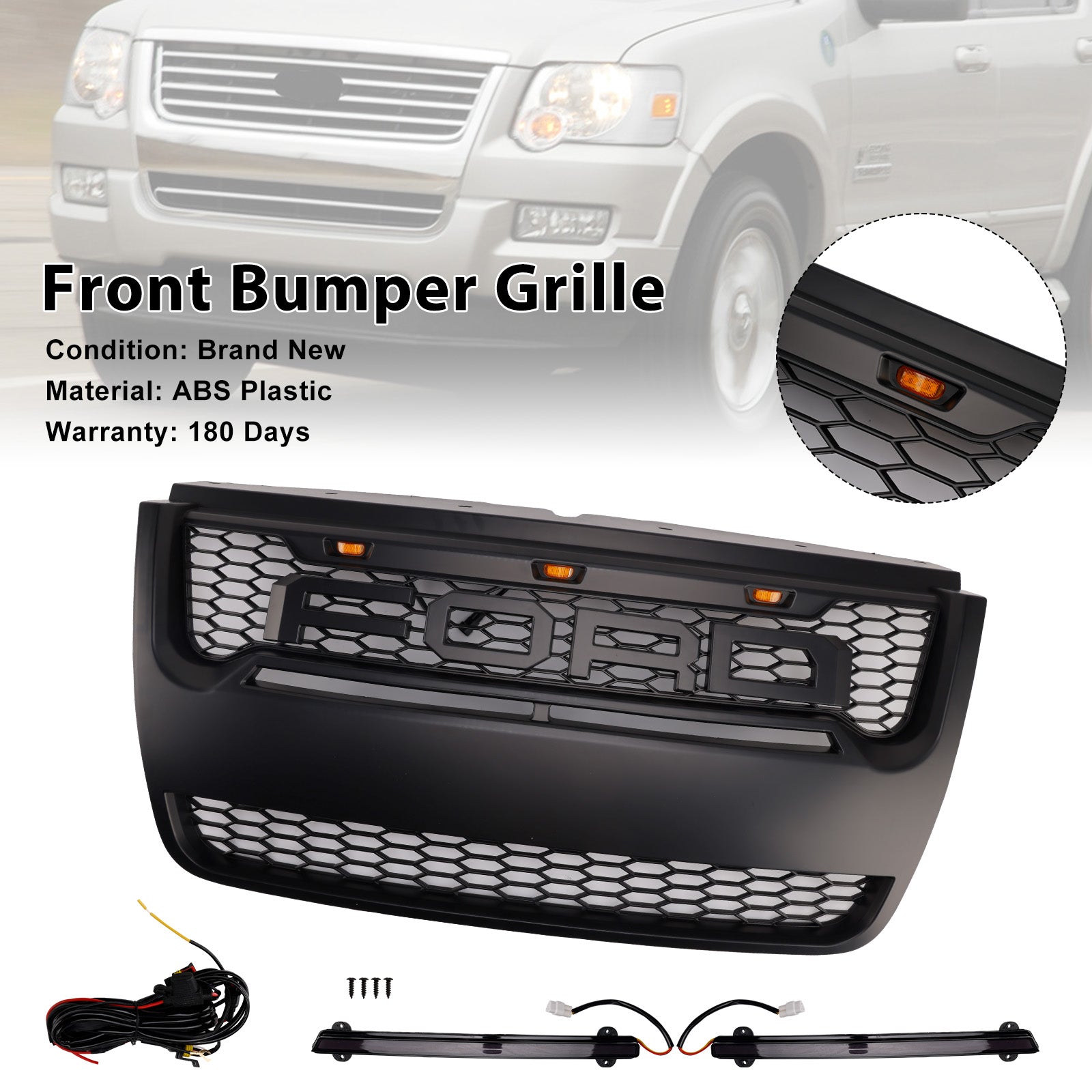 Ford Explorer 2006-2010 con parrilla de parachoques superior delantera negra clara