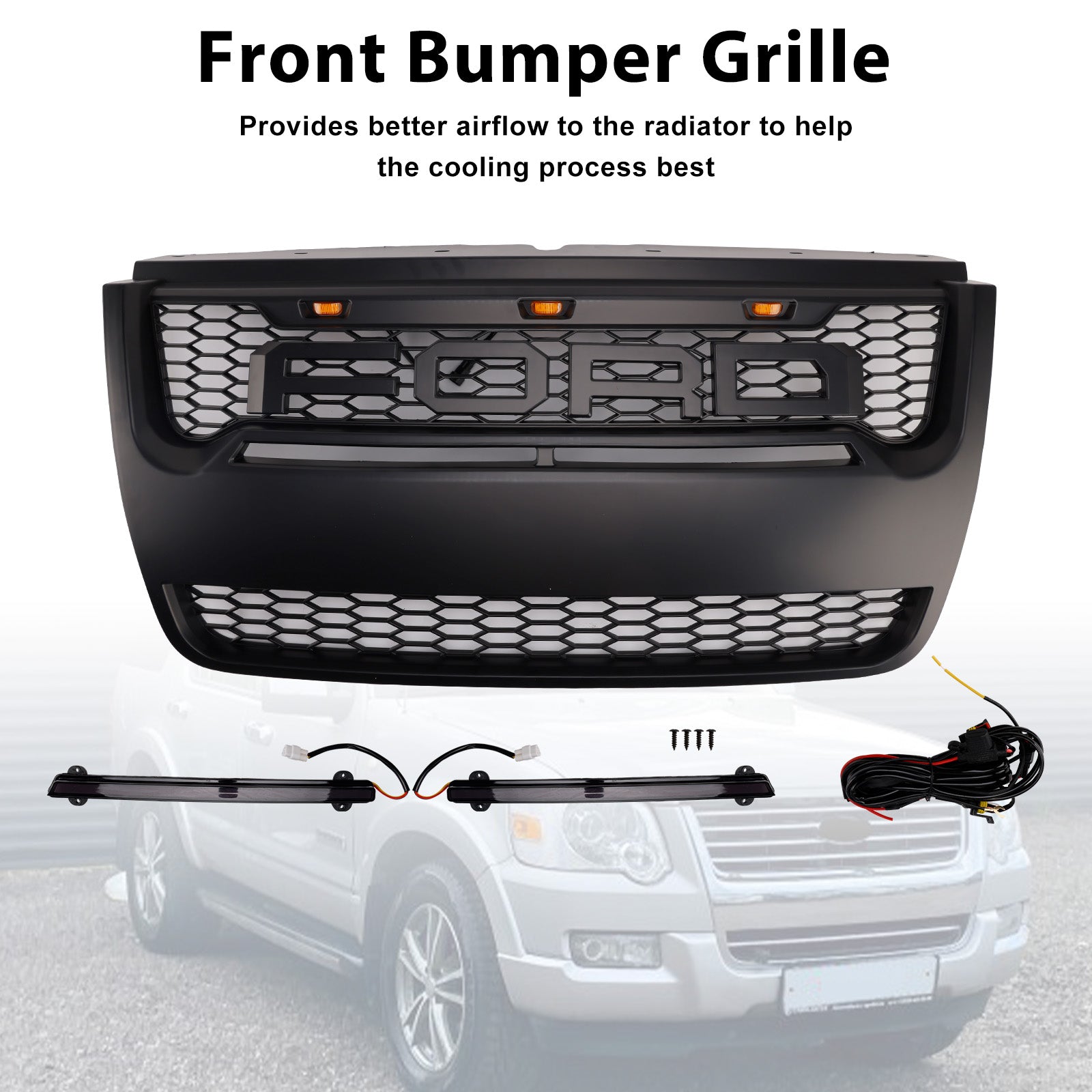Ford Explorer 2006-2010 con parrilla de parachoques superior delantera negra clara