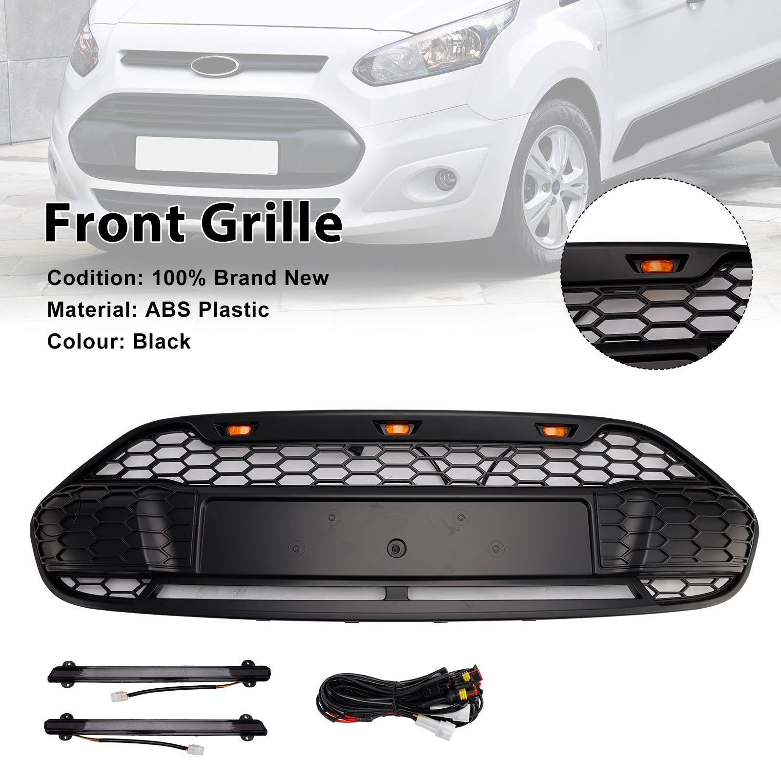 Grille de pare-chocs avant noire Ford Transit Connect avec LED 2014-2018