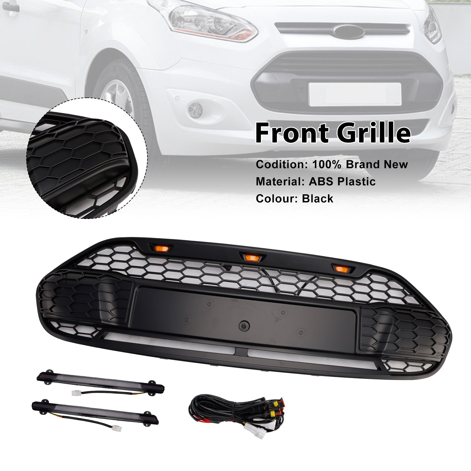 Grille de pare-chocs avant noire Ford Transit Connect avec LED 2014-2018